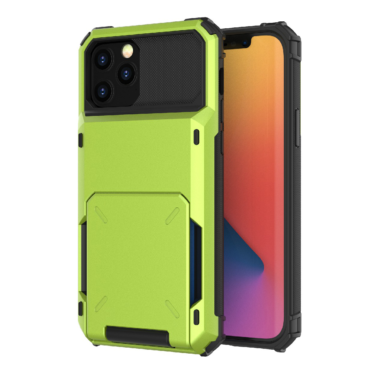 

Flip Design Anti-drop Card Holder TPU+PC Hybrid Case for iPhone 13 Pro Max 6.7 inch - Green, iPhone 13 Pro Max