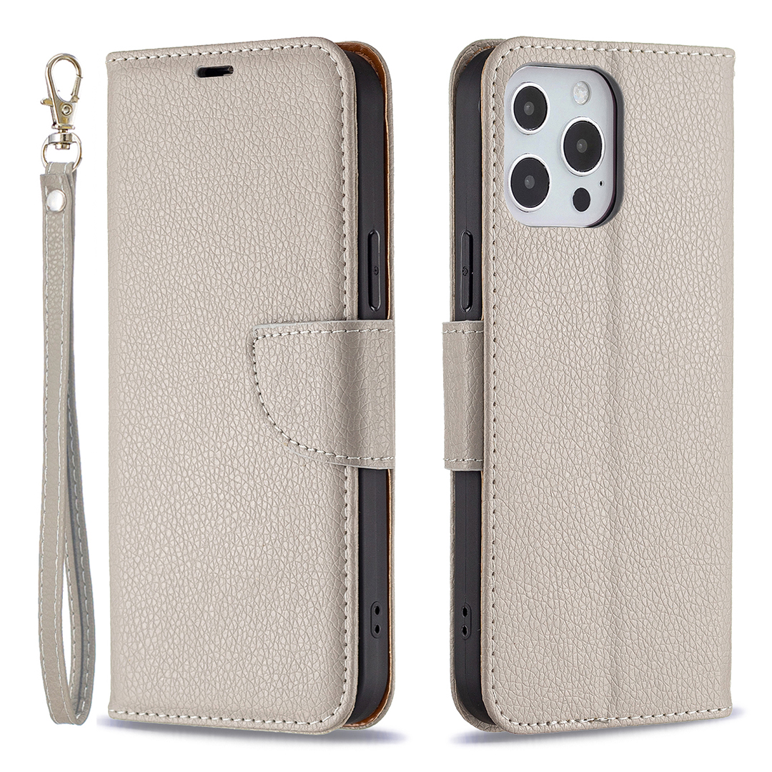 

Кожаный Чехол Litchi Texture Case Case С Дизайном Стенды Бумажника Для Apple IPhone 13 Pro Max - Серый, iPhone 13 Pro Max