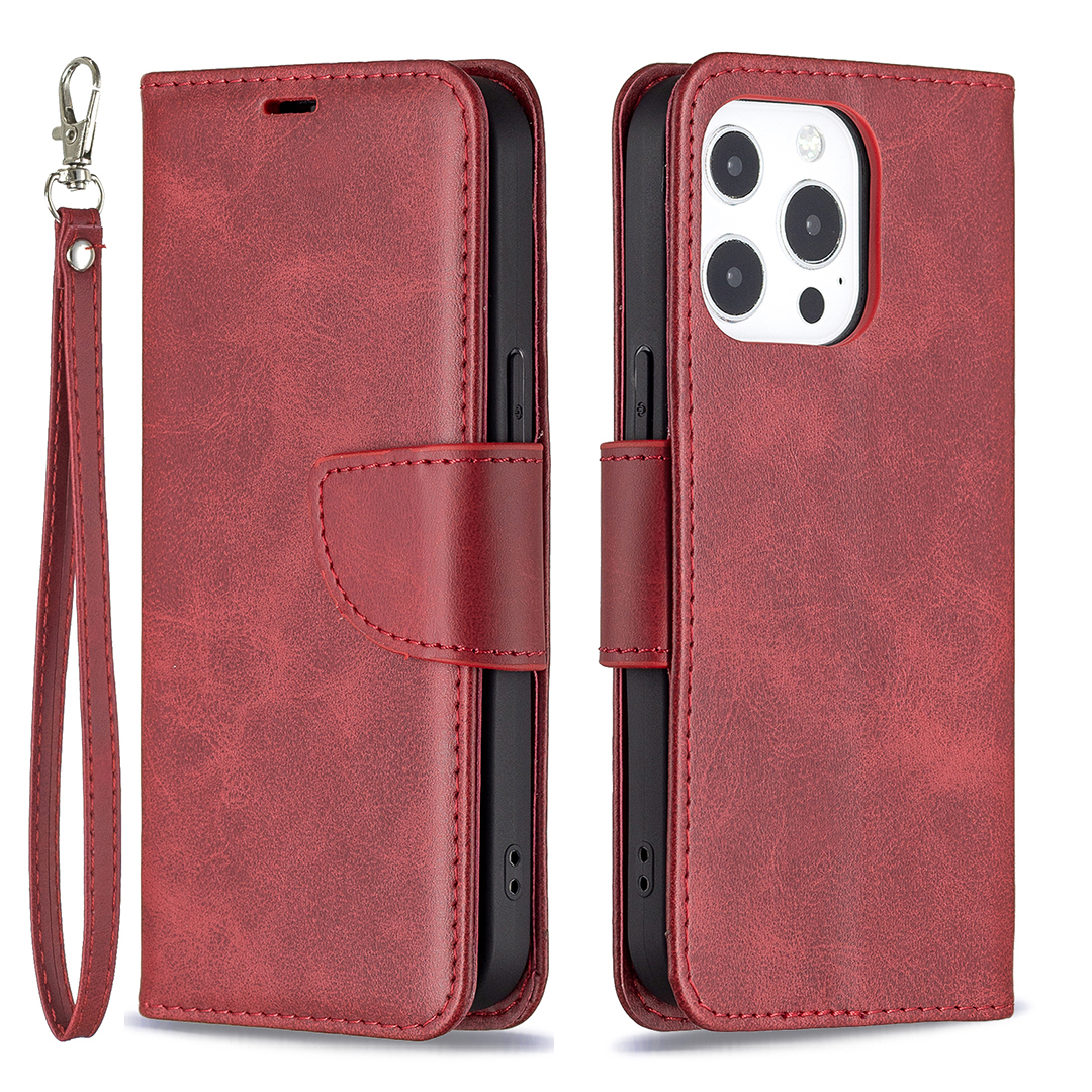 

Solid Color Wallet Stand PU Leather Phone Case Shell for iPhone 13 Pro Max 6.7 inch - Red, iPhone 13 Pro Max