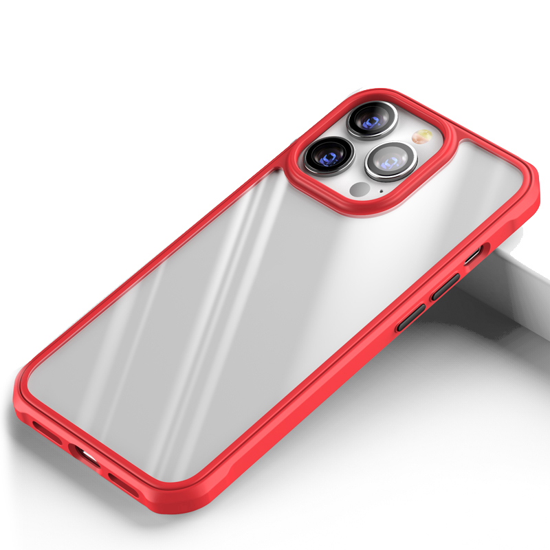 

Four Corner Airbags Transparent Acrylic Back + Soft TPU Frame Phone Case for iPhone 13 Pro 6.1 inch - Red, iPhone 13 Pro