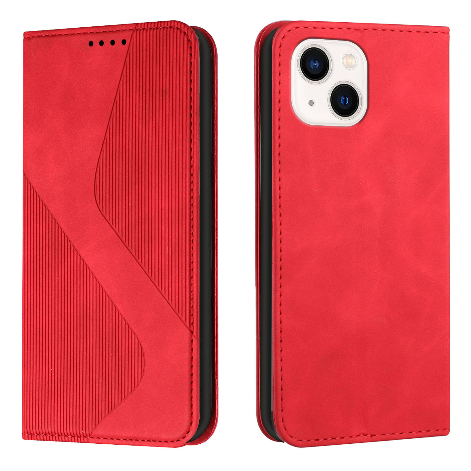 

S-shaped Texture Business Style Phone Case Wallet Stand Leather Cover for iPhone 13 mini 5.4 inch - Red, iPhone 13 mini