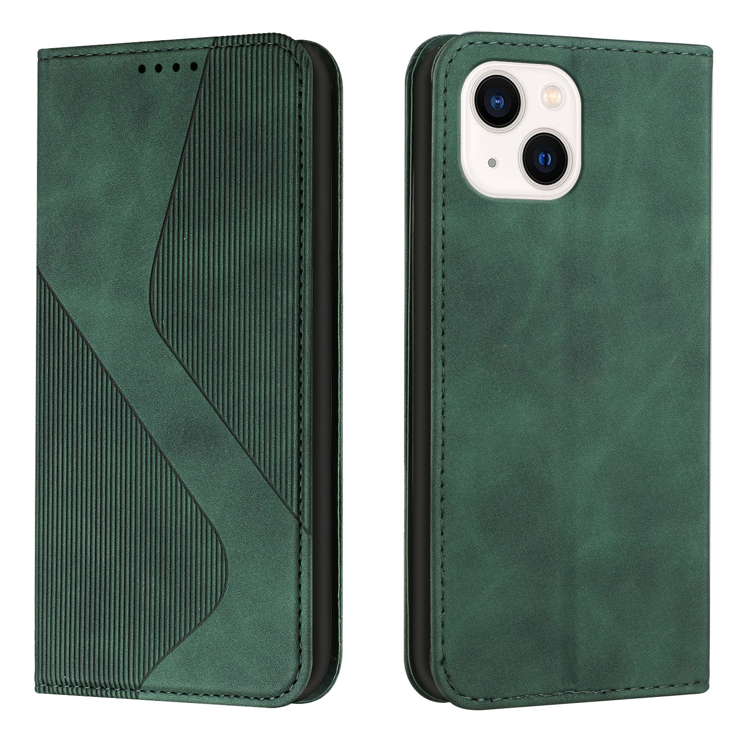 

S-shaped Texture Business Style Phone Case Wallet Stand Leather Cover for iPhone 13 mini 5.4 inch - Green, iPhone 13 mini