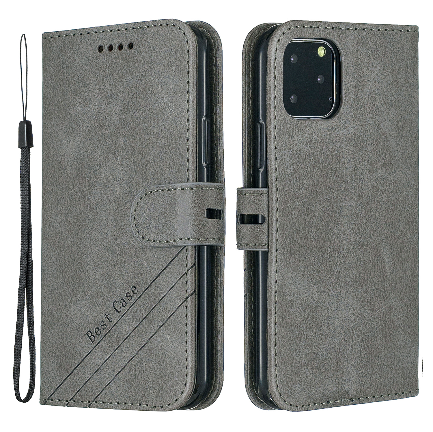 

Dual Magnetic Clasp Plain Leather Phone Wallet Case with Stand for iPhone 13 Pro Max 6.7 inch - Grey, iPhone 13 Pro Max