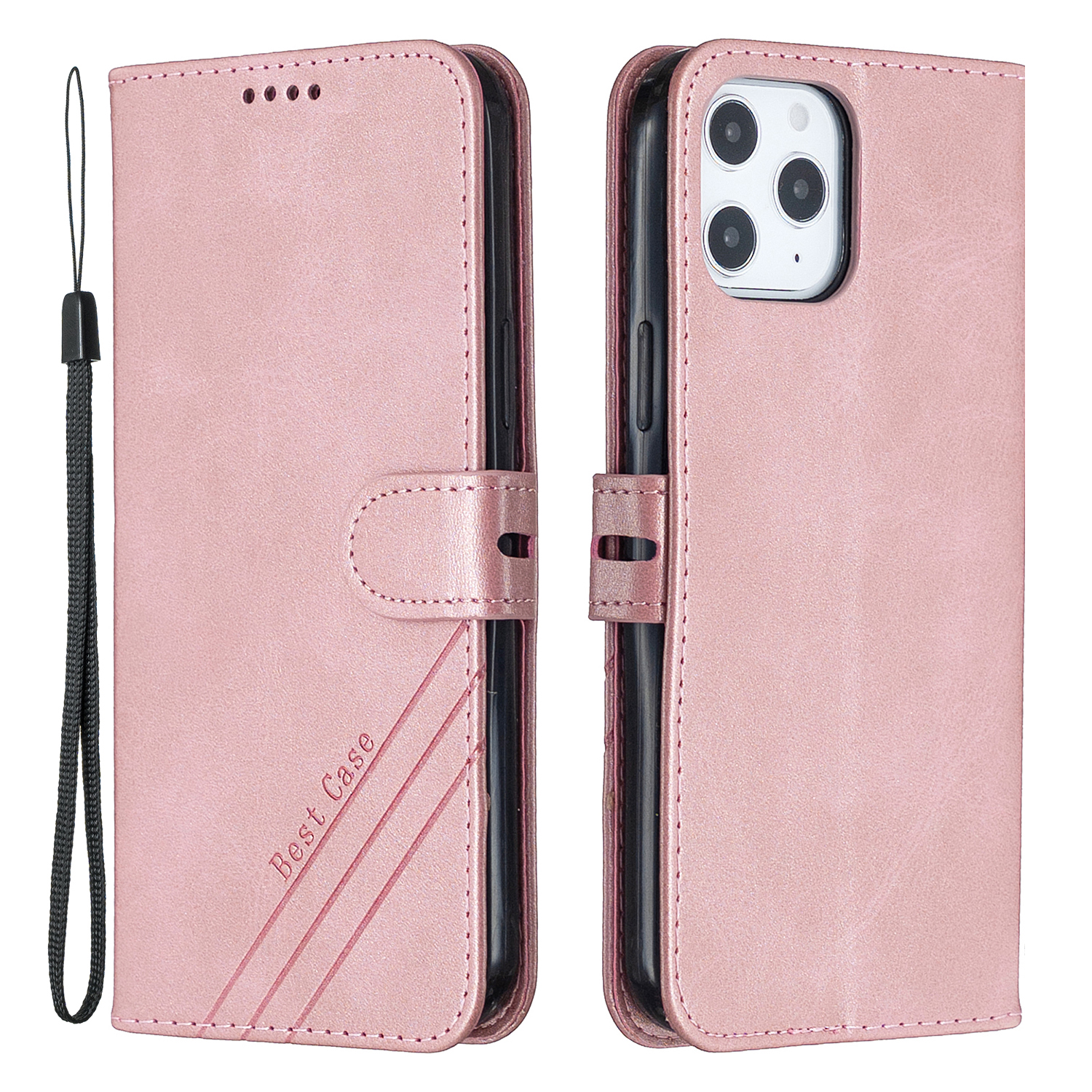 

Dual Magnetic Clasp Plain Leather Phone Wallet Case with Stand for iPhone 13 Pro Max 6.7 inch - Rose Gold, iPhone 13 Pro Max