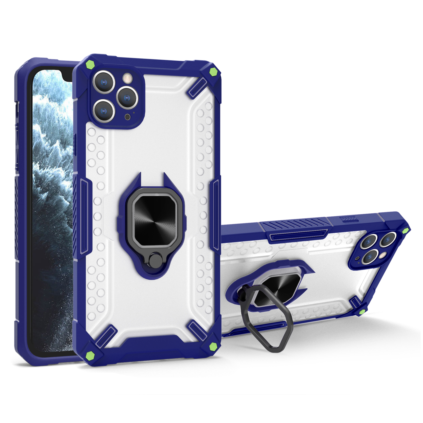 

Kickstand Design PC + TPU Гибридный Чехол Для Телефона Встроенный Магнитный Держатель Металлический Лист Для IPhone 12 Pro - Королевский Синий, iPhone 12 Pro