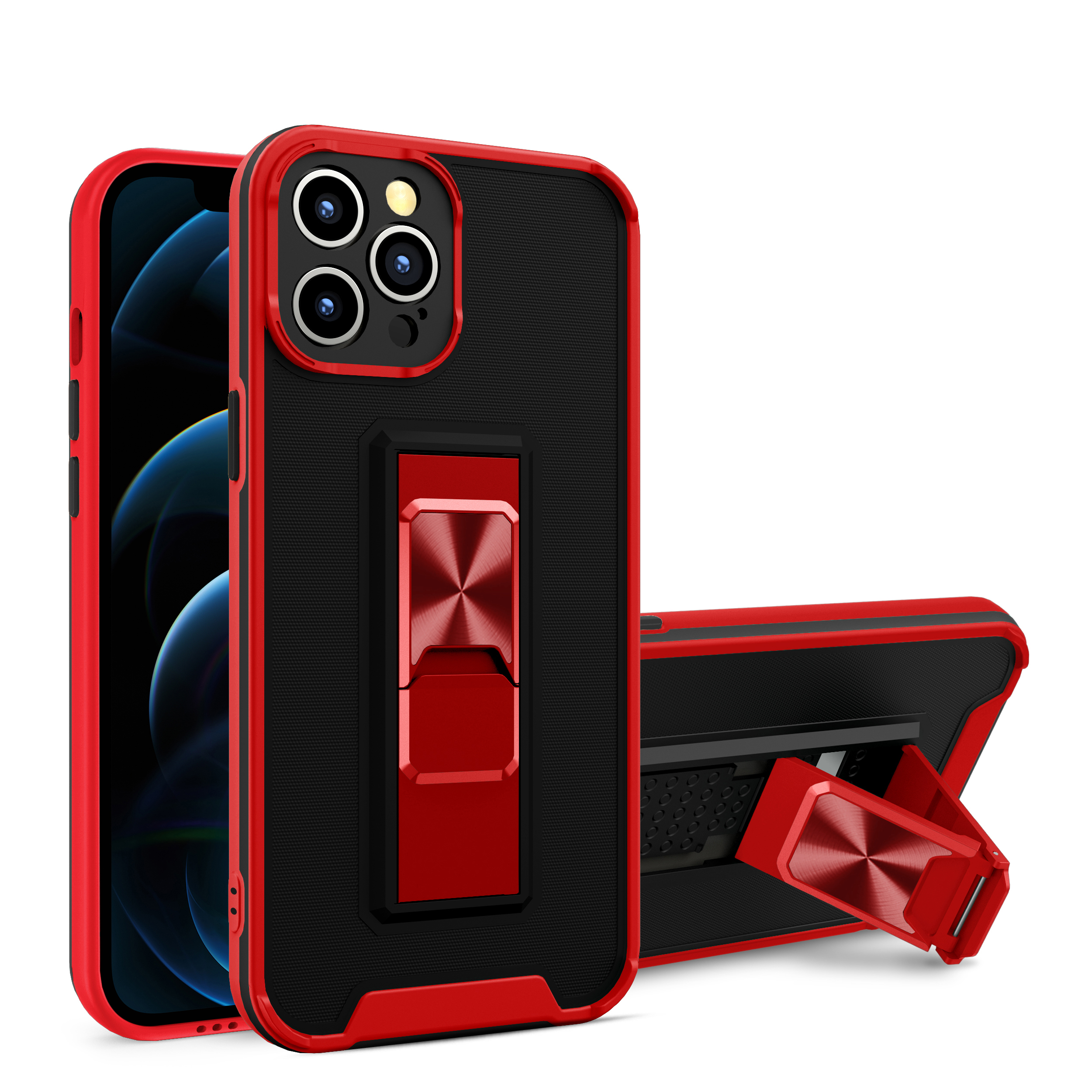 

Скин-натяжение BID-Color Mobile Phone Back Case С Kickstand Для IPhone 12 - Красный, iPhone 12