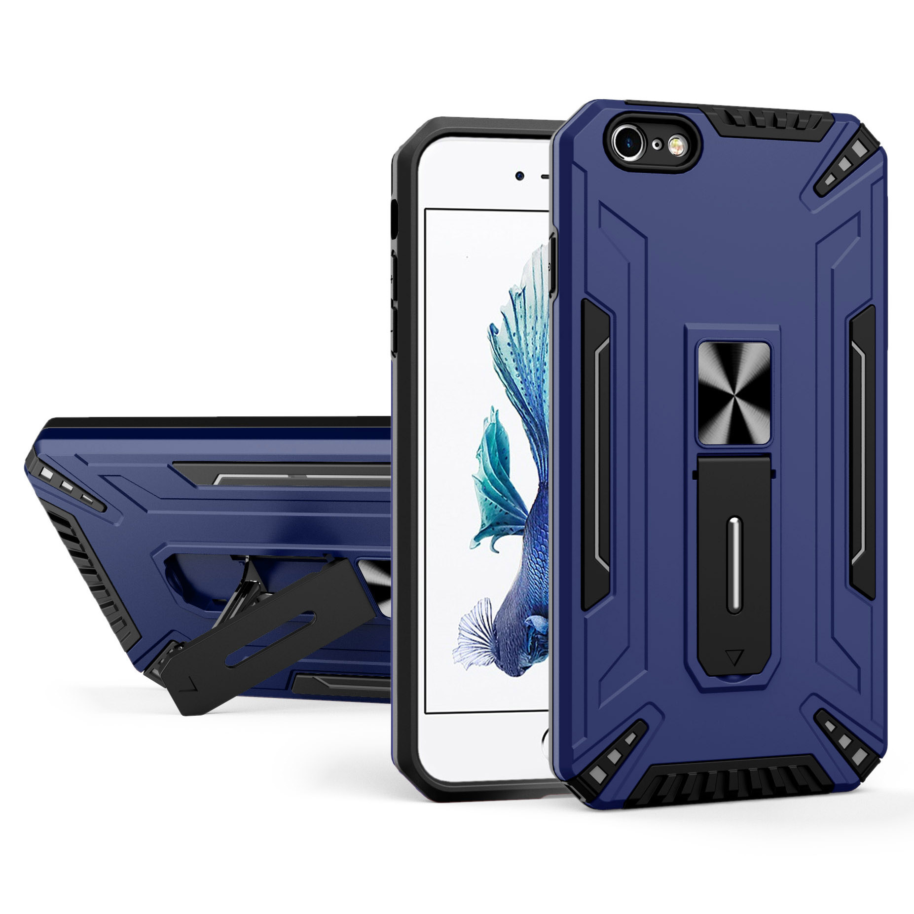 

Hard PC + Soft TPU Hybrid Phone Cope Cope Cope Cope с Kickstand и Встроенным Металлическим Листом Для Iphone 7 4,7 Дюйма/8 4,7 Дюйма/se (2020)/SE (2022) - Сапфирово-синий, iPhone SE (2022)