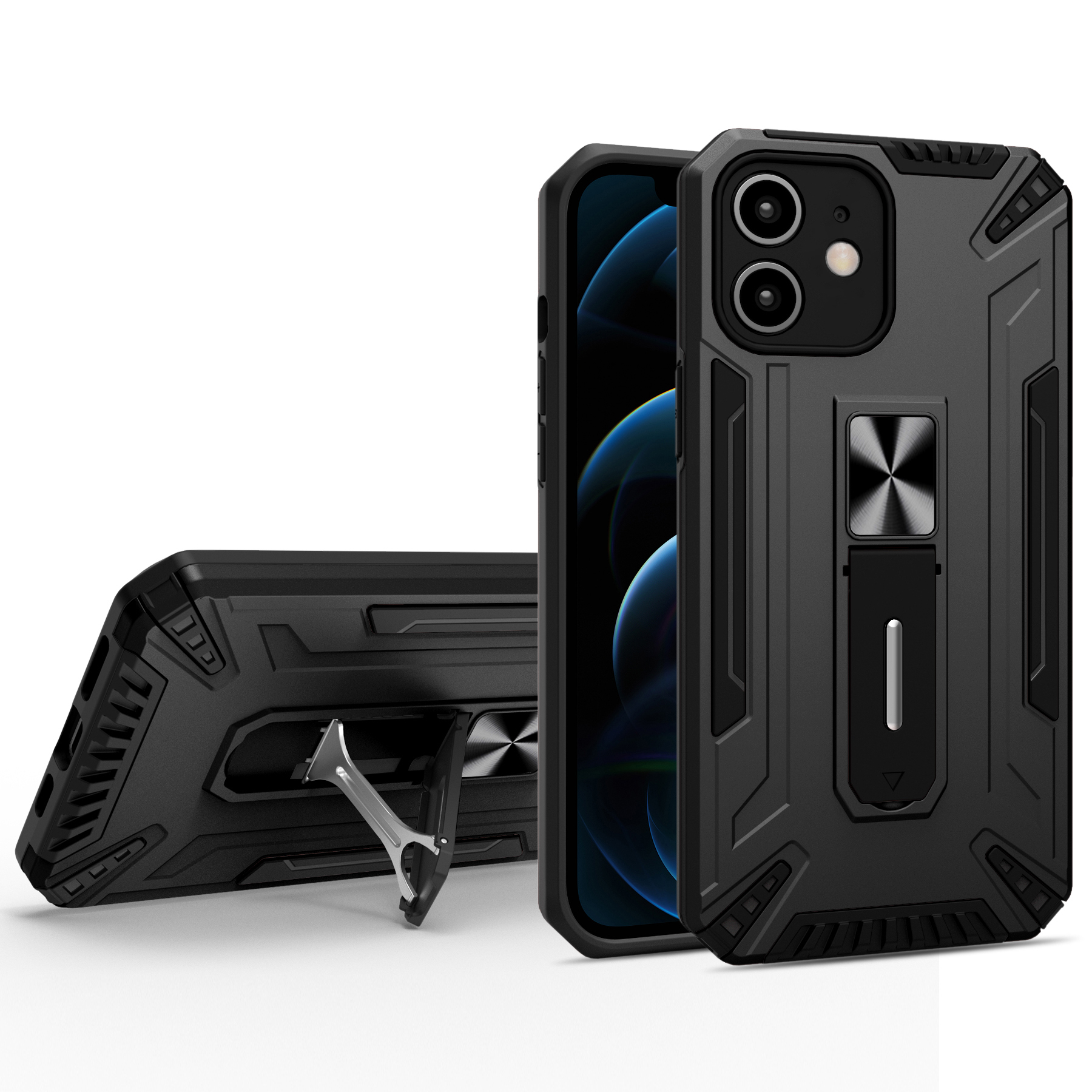 

Протестированная Амортизаточная Броня TPU + Solid PC Protective Protective Protection Cupe Phone Case с Магнитным Монтированием Автомобиля Для Iphone 12 Mini 5,4 Дюйма - Черный, iPhone 12 mini