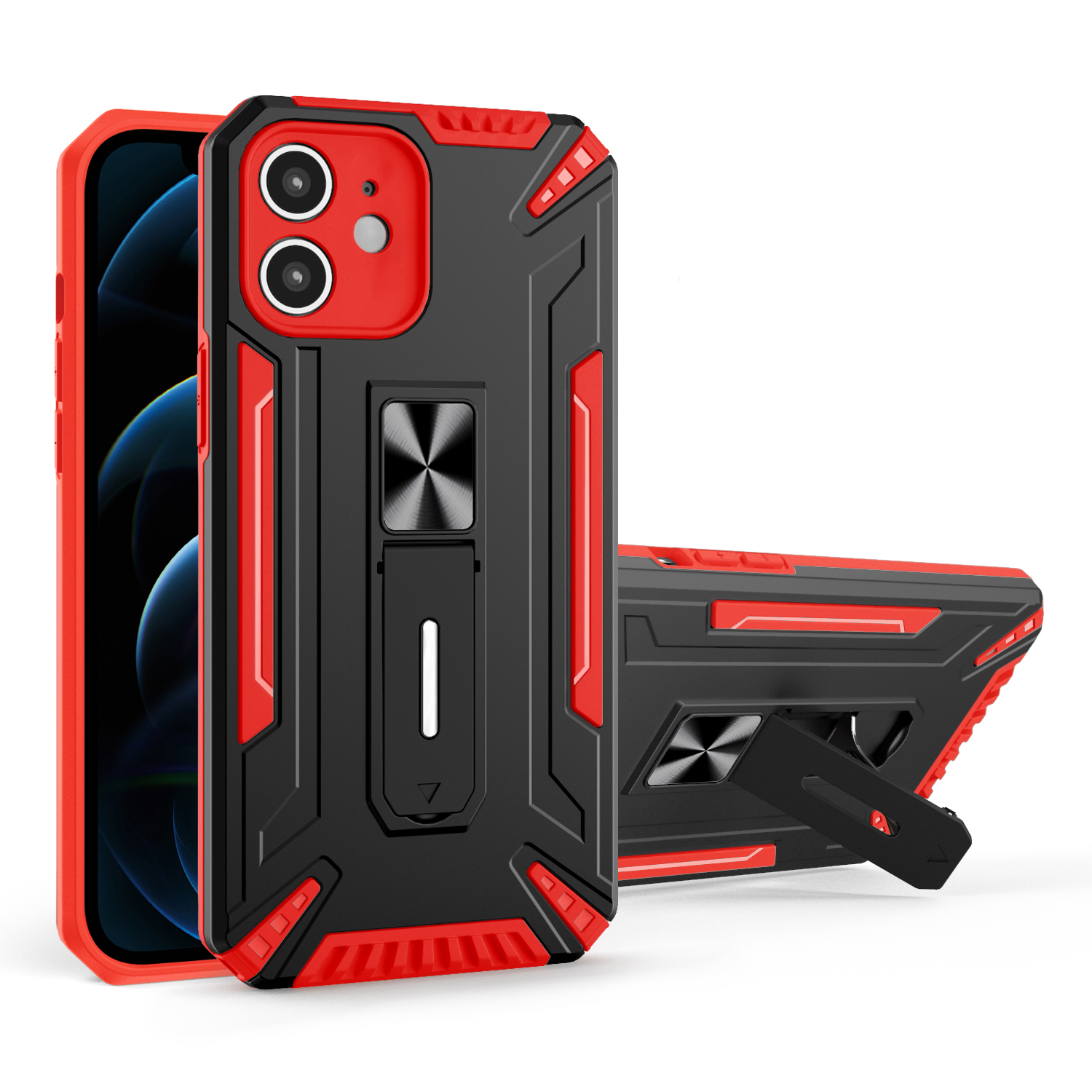 

Протестированная Амортизаточная Броня TPU + Solid PC Protective Protective Protection Cupe Phone Case с Магнитным Монтированием Автомобиля Для Iphone 12 Mini 5,4 Дюйма - Красный/черный, iPhone 12 mini