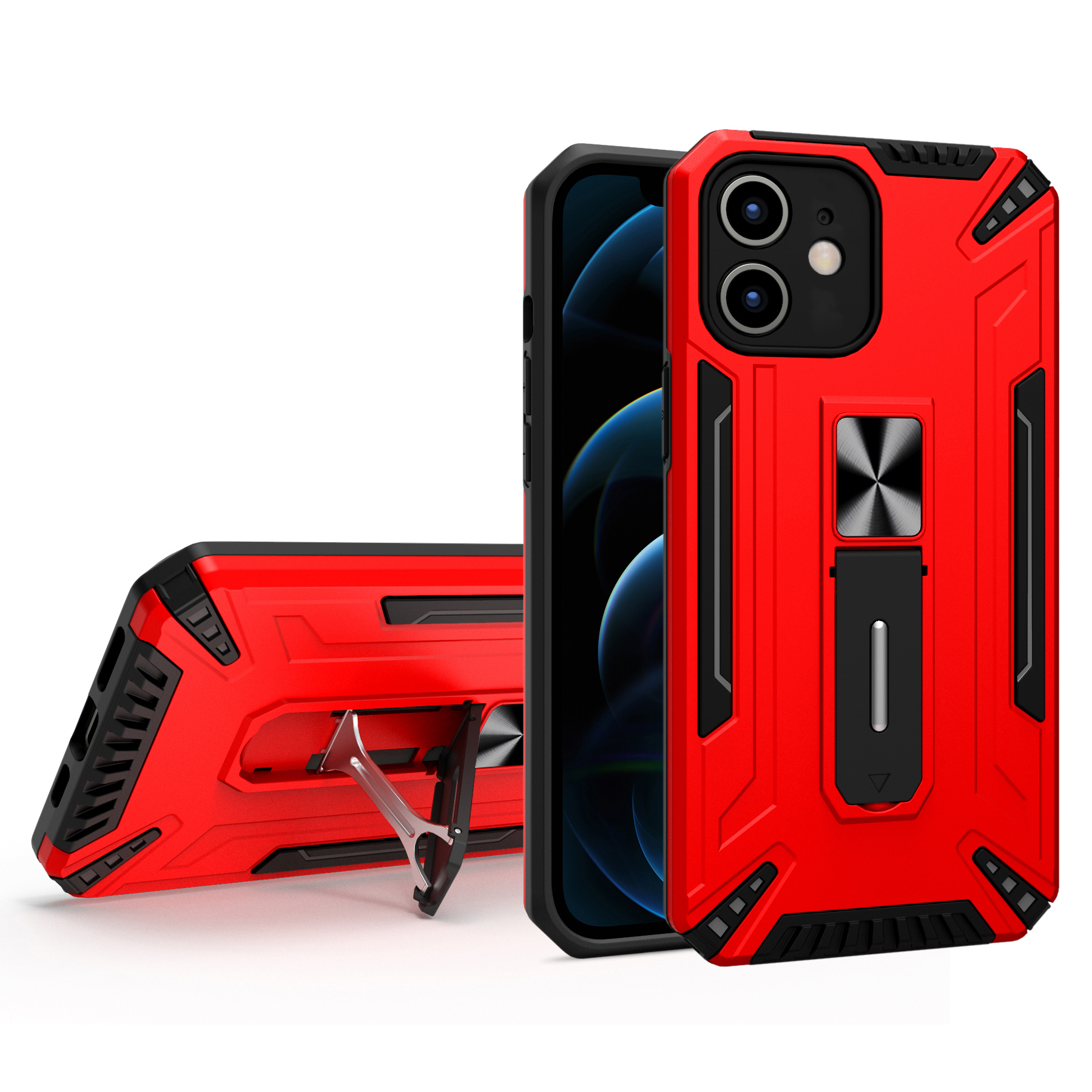 

Протестированная Амортизаточная Броня TPU + Solid PC Protective Protective Protection Cupe Phone Case с Магнитным Монтированием Автомобиля Для Iphone 12 Mini 5,4 Дюйма - Красный, iPhone 12 mini