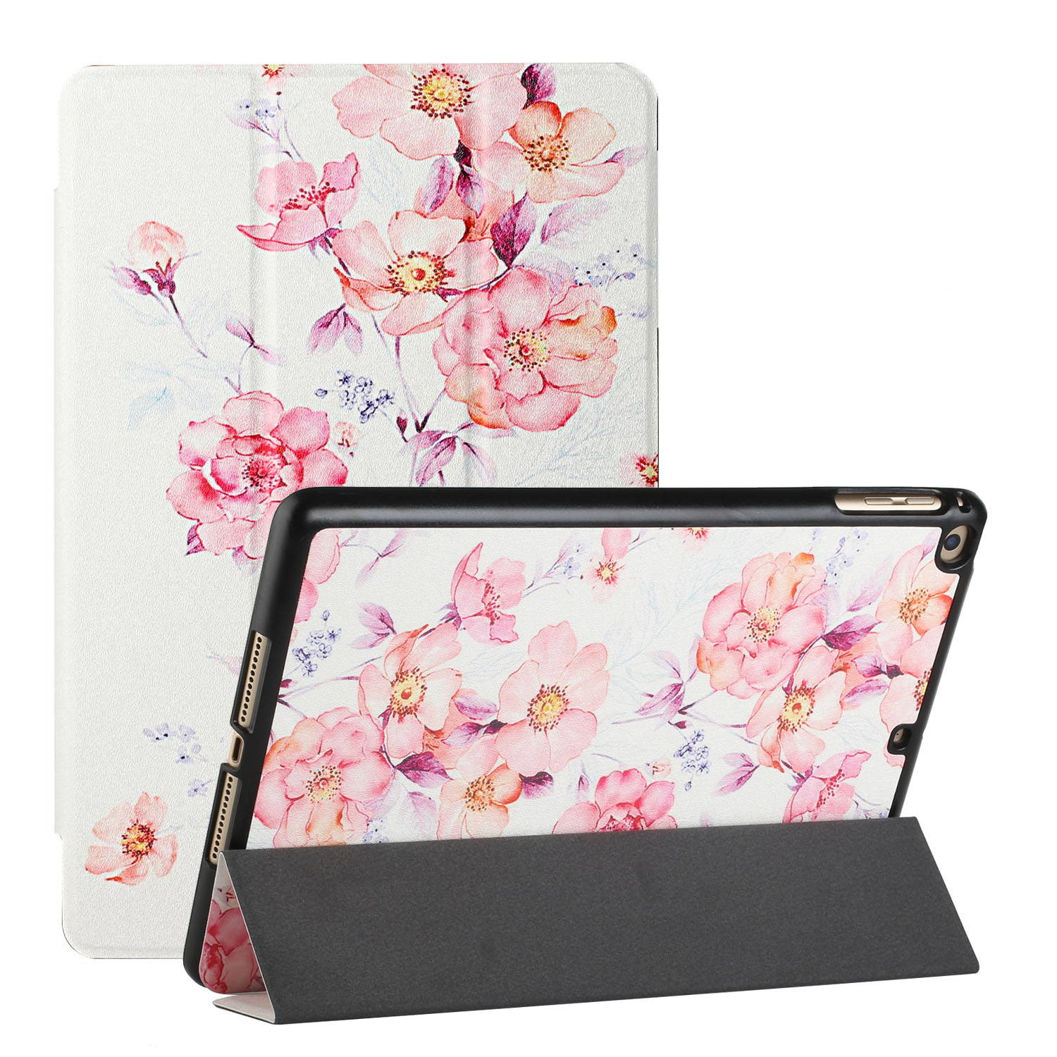 

Silk Texture Pattern Printing Microfiber Leather Stand Business Slim Trifold Case with Auto Wake/Sleep for iPad Air / Air 2 / iPad 9.7-inch (2017) / (2018) - Pink Flower, iPad Air (2013)