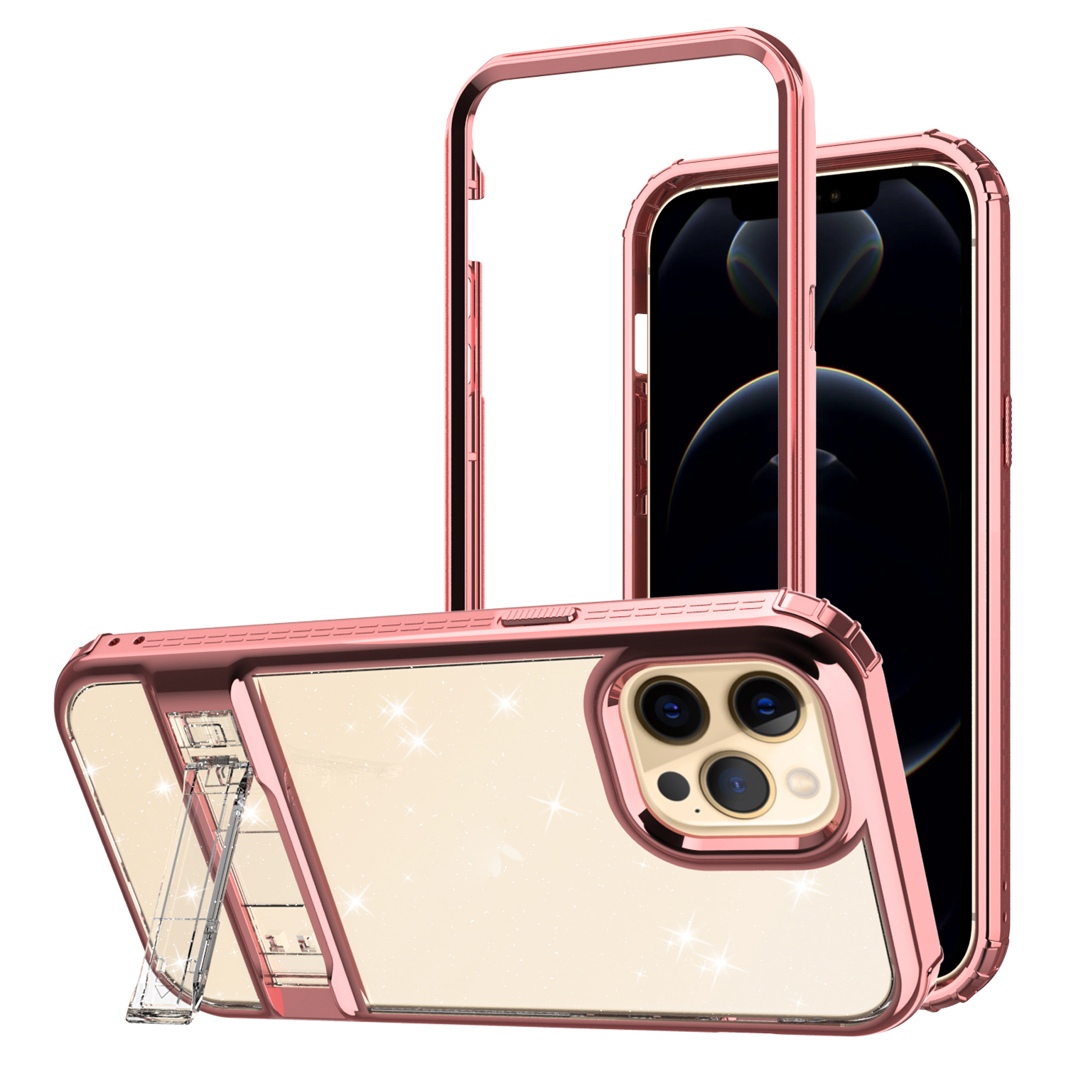 

GW18-P Electrating Bummer Hard PC + Soft TPU Chace Shell с Kickstand Для Iphone 12/12 Pro - Розовое Золото