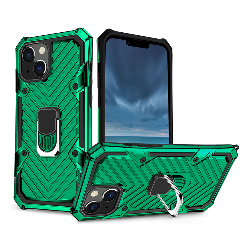 

Armor Magnetic Ring Kickstand Holder PC + TPU Shockproof Protective Phone Case Cover for iPhone 13 6.1 inch - Dark Green, iPhone 13