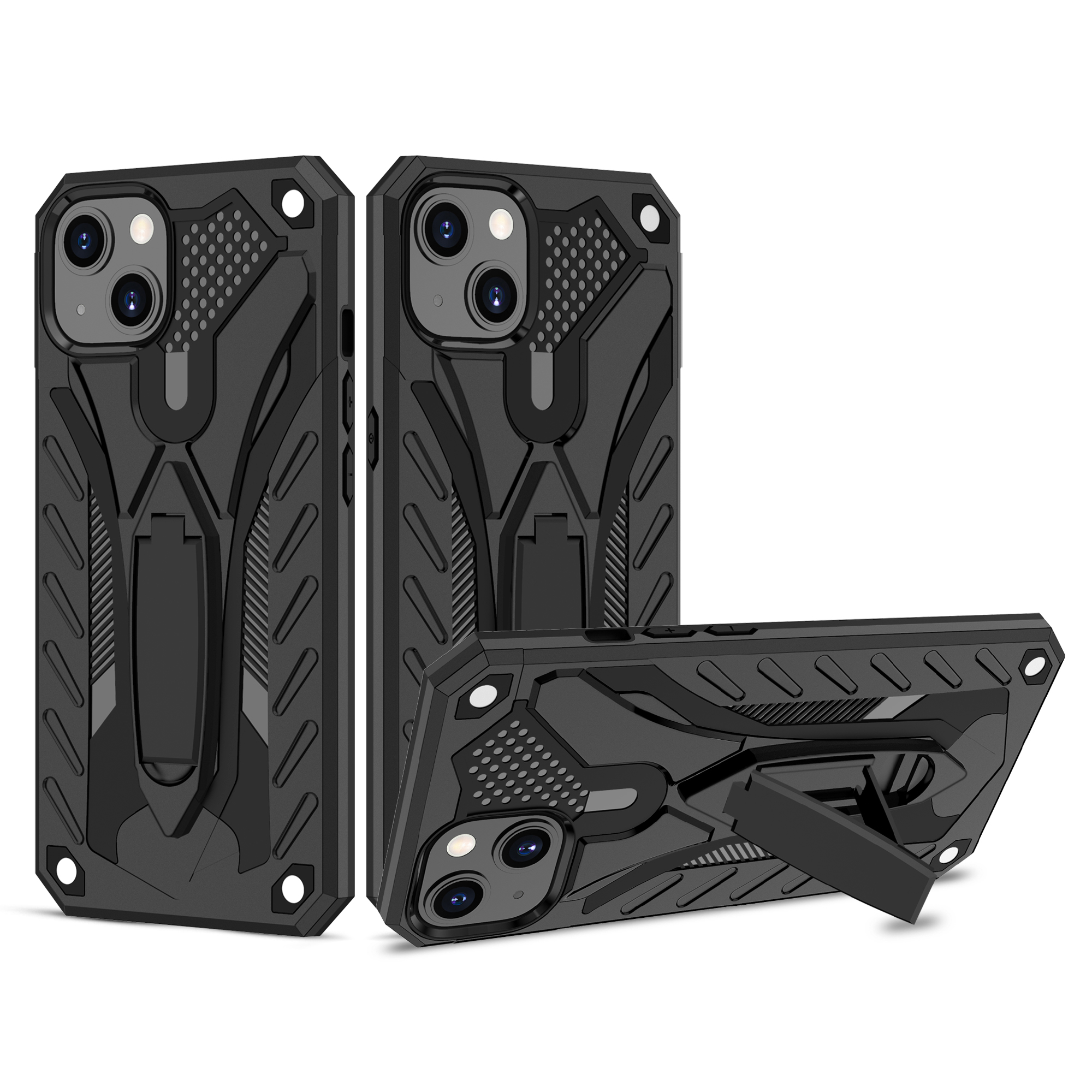 

Phantom Knight Style Soft TPU + PC Hybrid Full-Body Stylish Shockproof Protective Phone Case with Kickstand for iPhone 13 Pro Max 6.7 inch - Black, iPhone 13 Pro Max