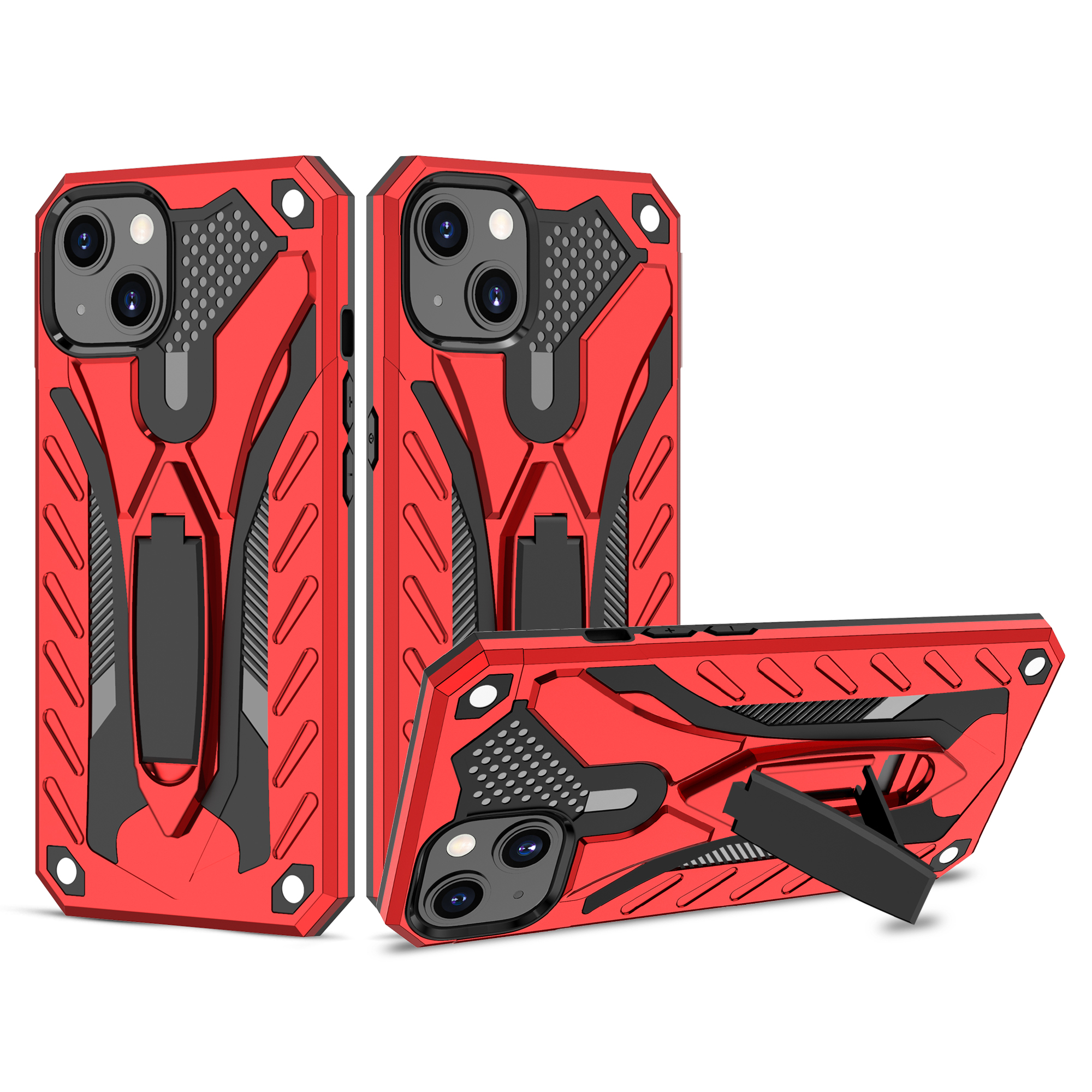 

Phantom Knight Style Soft TPU + PC Hybrid Full-Body Stylish Shockproof Protective Phone Case with Kickstand for iPhone 13 Pro Max 6.7 inch - Red, iPhone 13 Pro Max