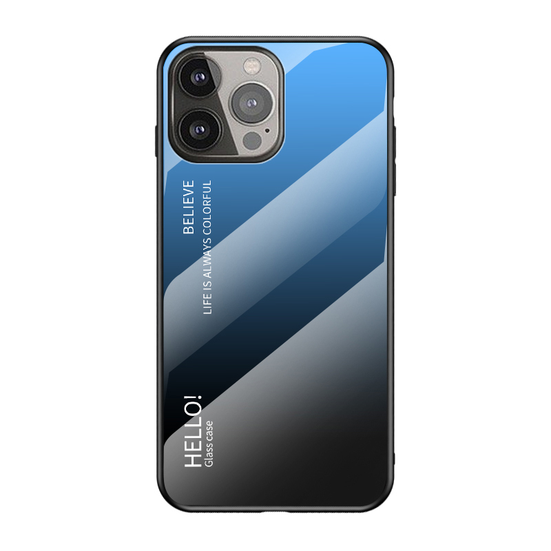 

Stylish Colorful Design Gradient Luxury Hard Tempered Glass Back Cover Phone Case for iPhone 13 Pro Max 6.7 inch - Gradient Blue Black, iPhone 13 Pro Max