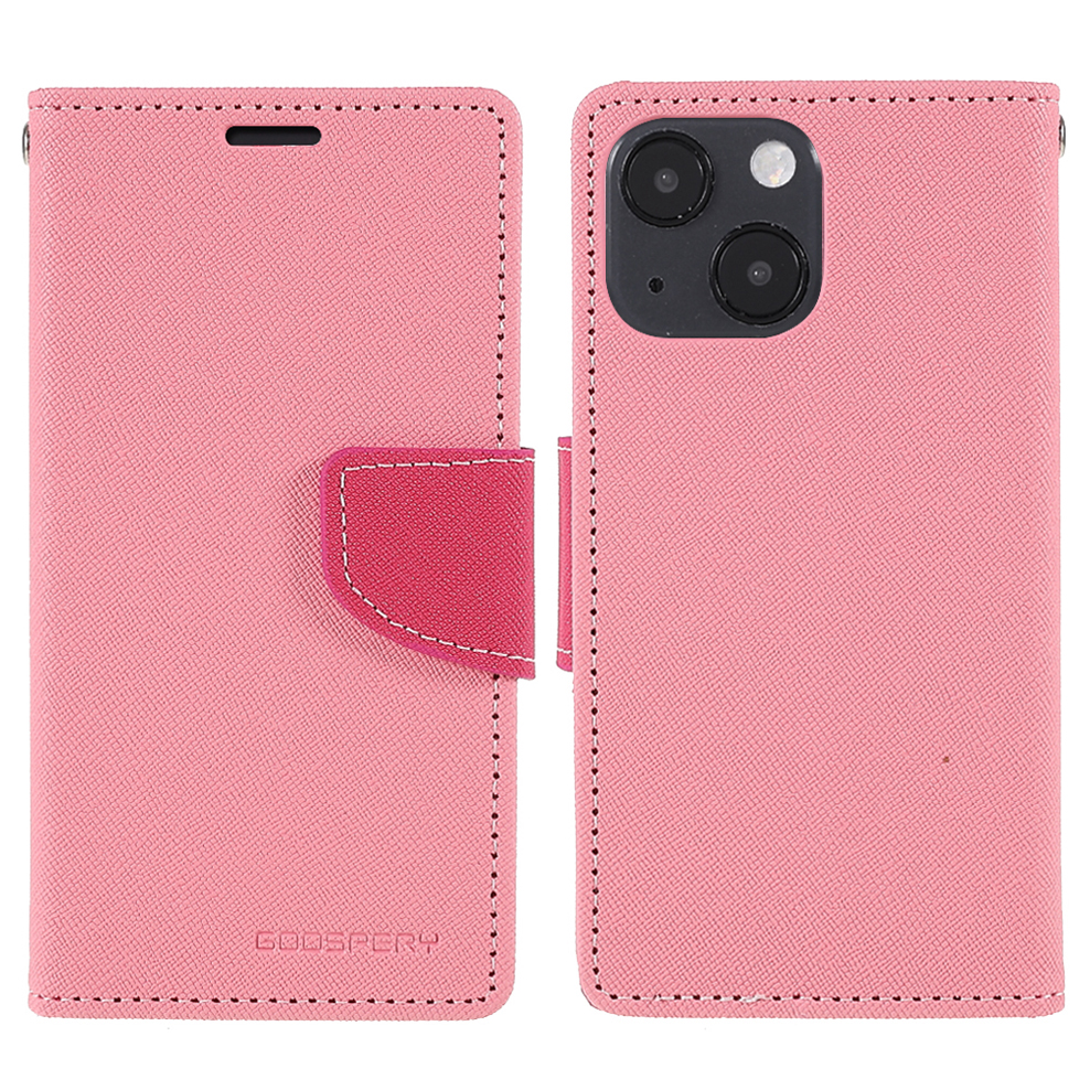 

MERCURY GOOSPERY Contrast Color Wallet Stand PU Leather Shell Case for iPhone 13 mini 5.4 inch - Pink, iPhone 13 mini