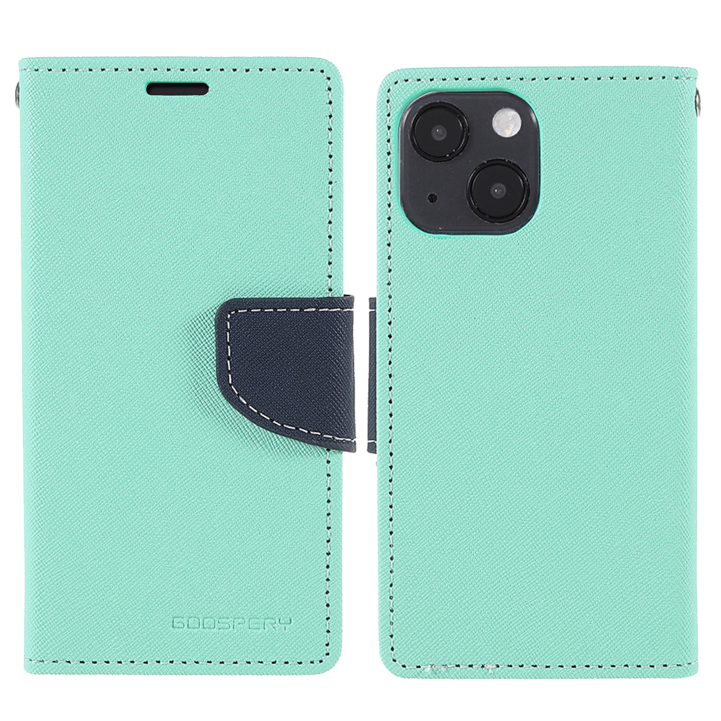 

MERCURY GOOSPERY Contrast Color Wallet Stand PU Leather Shell Case for iPhone 13 mini 5.4 inch - Cyan, iPhone 13 mini