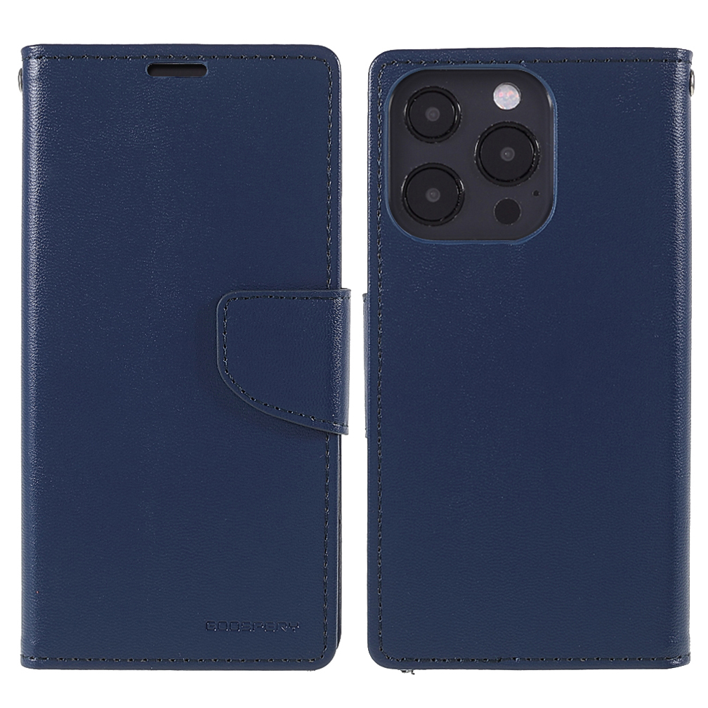 

MERCURY GOOSPERY Bravo Diary Wallet Stand Leather Phone Cover Case for iPhone 13 Pro Max 6.7 inch - Dark Blue, iPhone 13 Pro Max