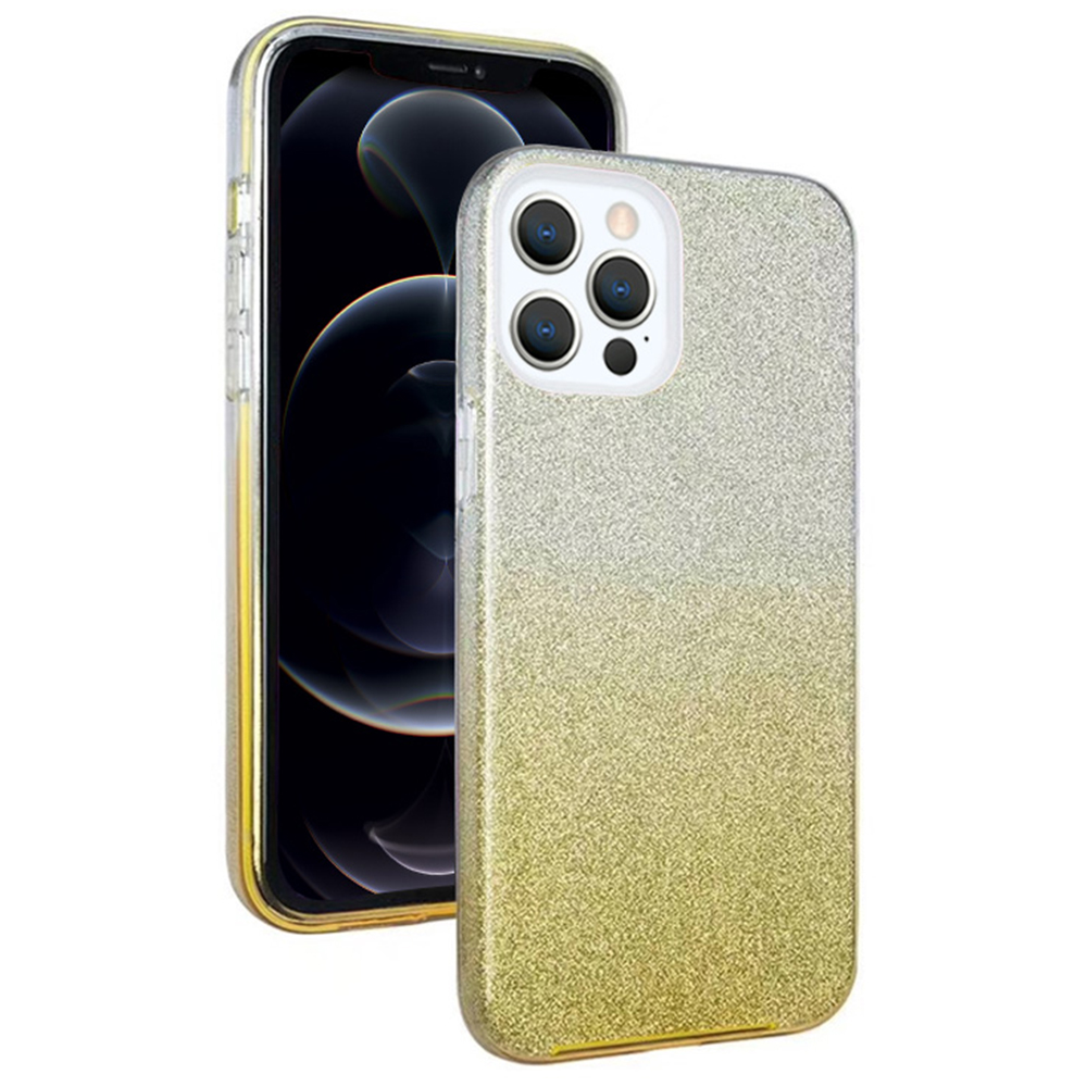 

NXE 3-in-1 Heavy Duty Defender Gradient Color Shiny Glitter Bling Powder Flexible TPU Bumper Hard PC Back Phone Case for iPhone 13 Pro 6.1 inch - Gradient Yellow, iPhone 13 Pro