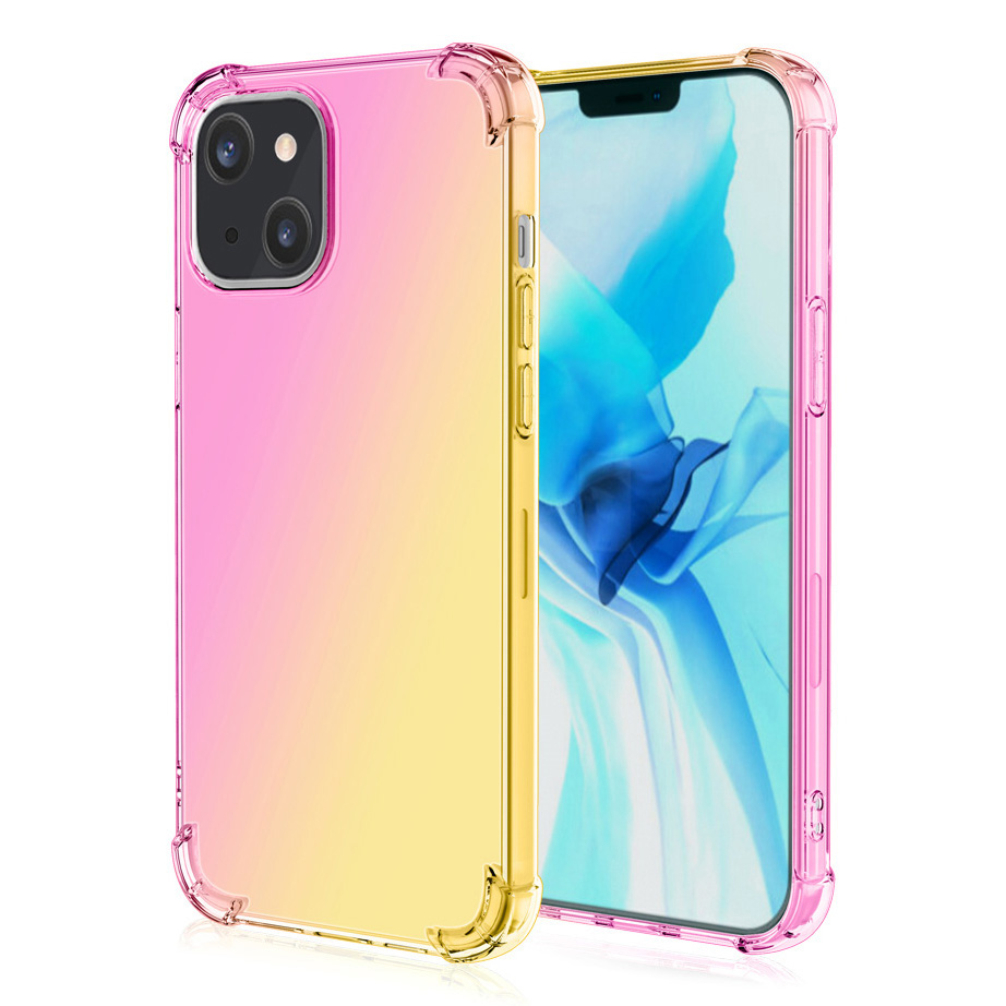 

SNEAKY Gradient Color Thick Four Corner Soft TPU Phone Case Shell for iPhone 13 mini 5.4 inch - Pink/Gold, iPhone 13 mini