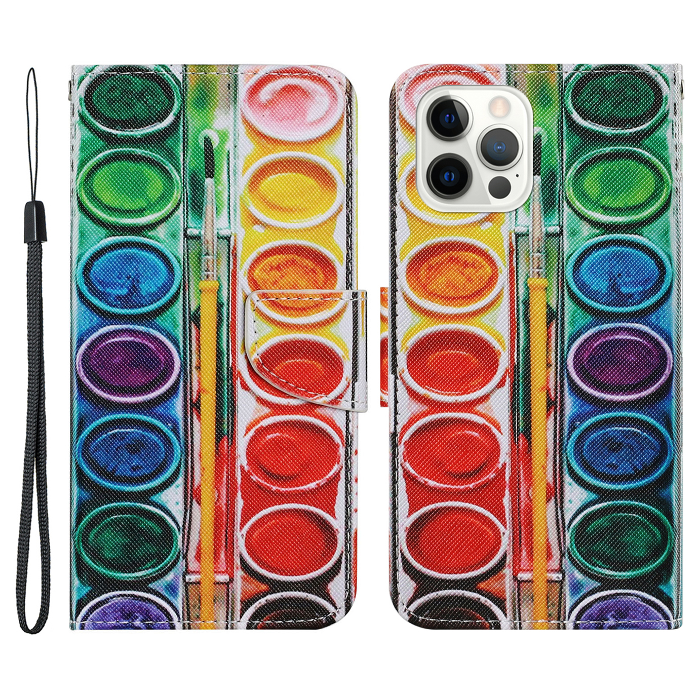 

Pattern-Printing Card Slots Strap Leather Cell Case with Wallet and Stand for iPhone 13 Pro Max 6.7 inch - Palette, iPhone 13 Pro Max