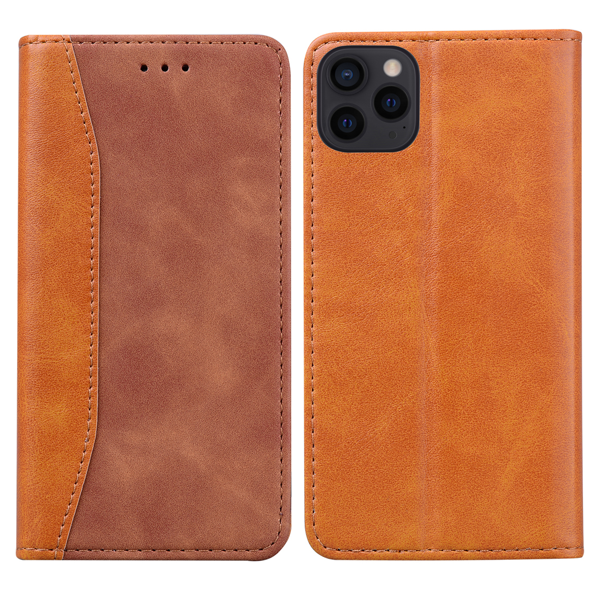 

Business Style Splicing Leather Auto-absorbed Phone Stand Case Shell with Wallet for iPhone 13 Pro Max 6.7 inch - Brown, iPhone 13 Pro Max