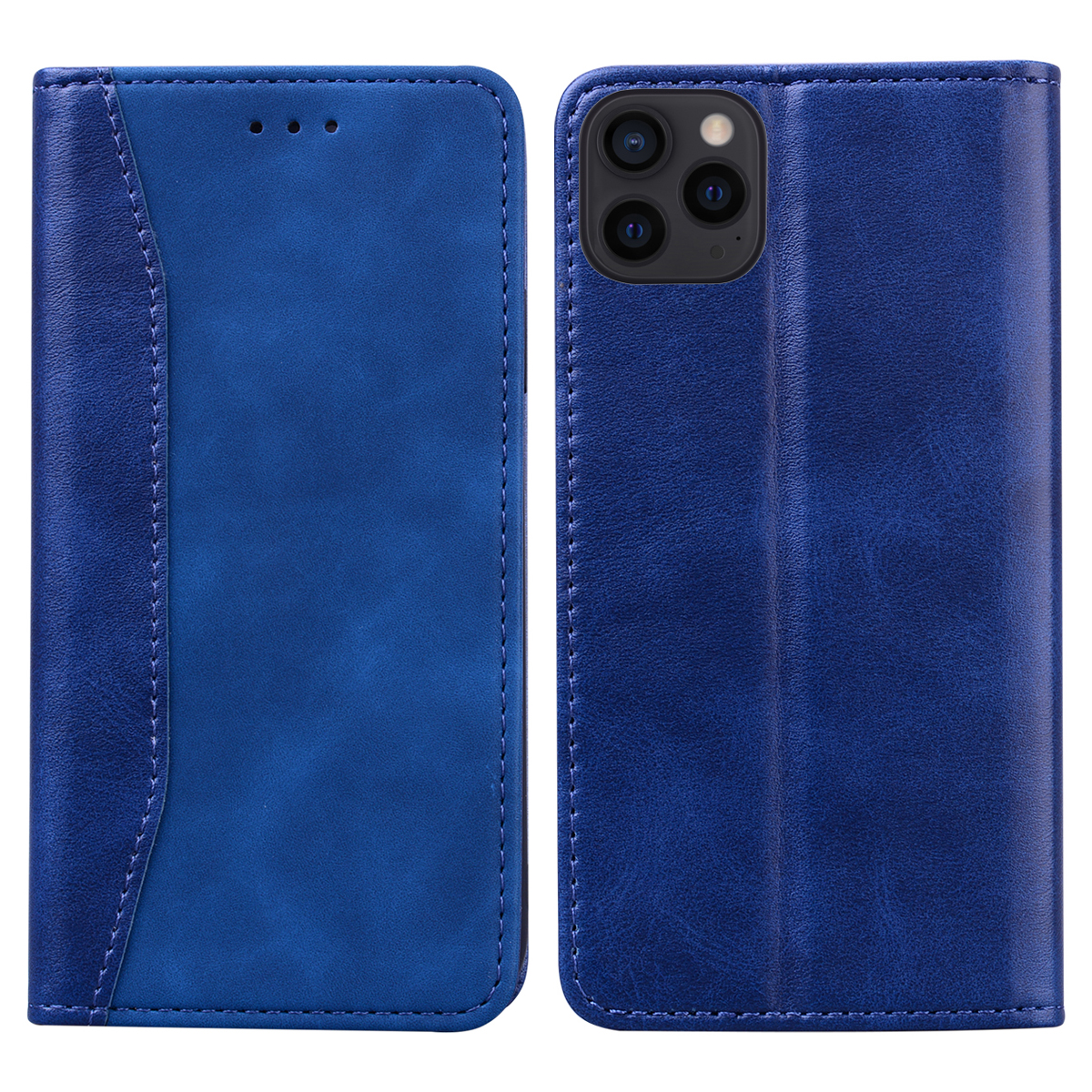 

Business Style Splicing Leather Auto-absorbed Phone Stand Case Shell with Wallet for iPhone 13 Pro Max 6.7 inch - Dark Blue, iPhone 13 Pro Max