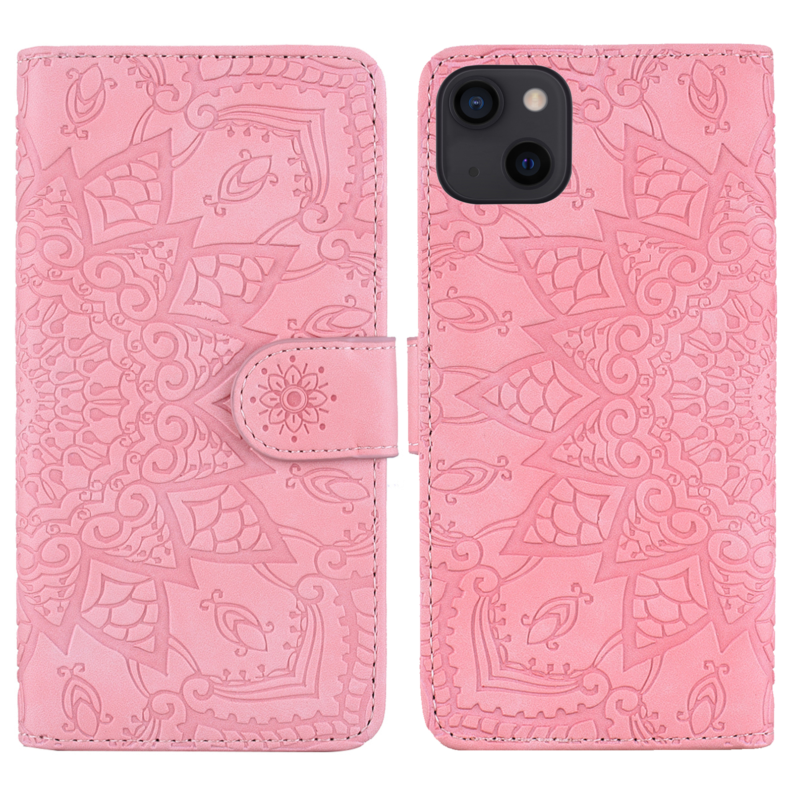 

Imprint Flower Premium PU Leather Wallet Protector Folio Stand Magnetic Flip Cover for iPhone 13 6.1 inch - Pink, iPhone 13
