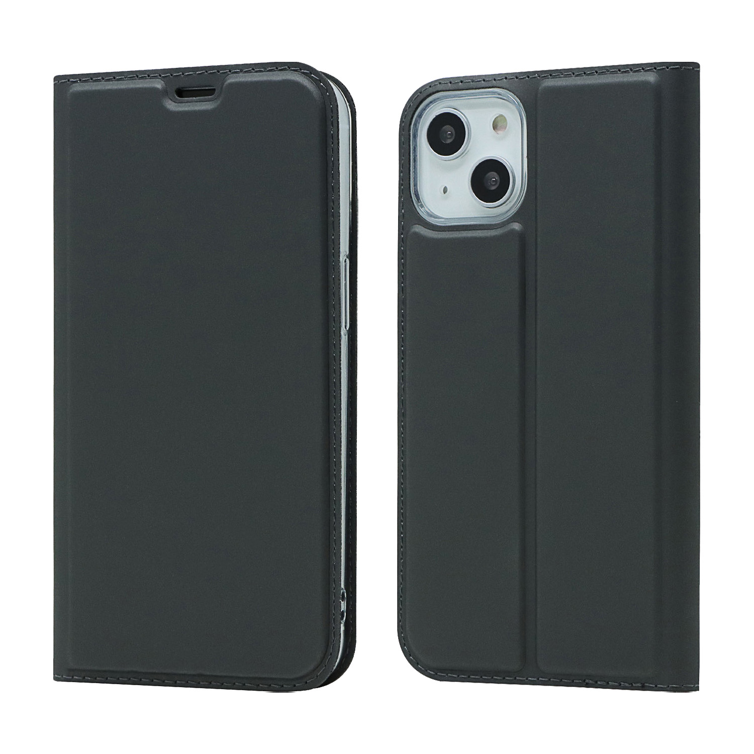 

Auto-absorbed Simple Fashion Shockproof Leather Phone Cover Case with Stand Card Slot for iPhone 13 mini 5.4 inch - Black, iPhone 13 mini
