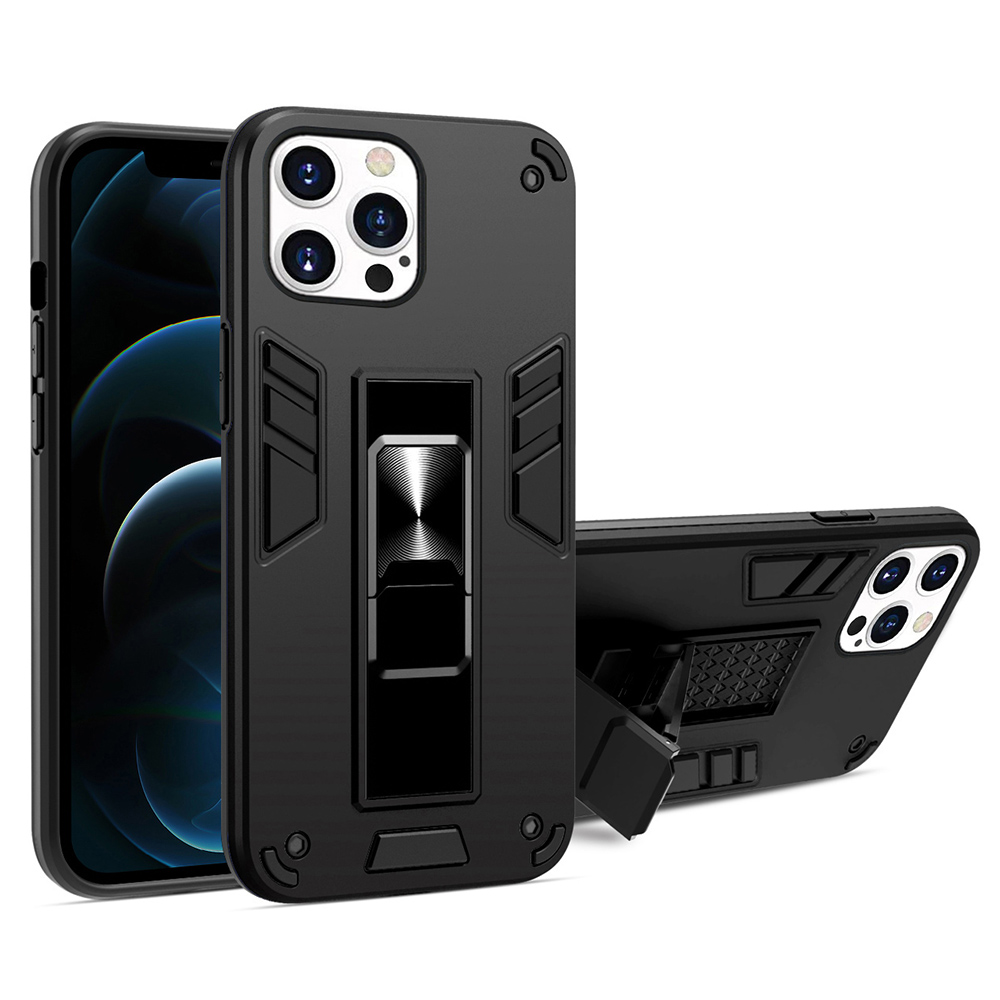 

Kickstand Design PC+TPU Hybrid Case with Magnetic Metal Sheet for iPhone 13 Pro 6.1 inch - Black, iPhone 13 Pro