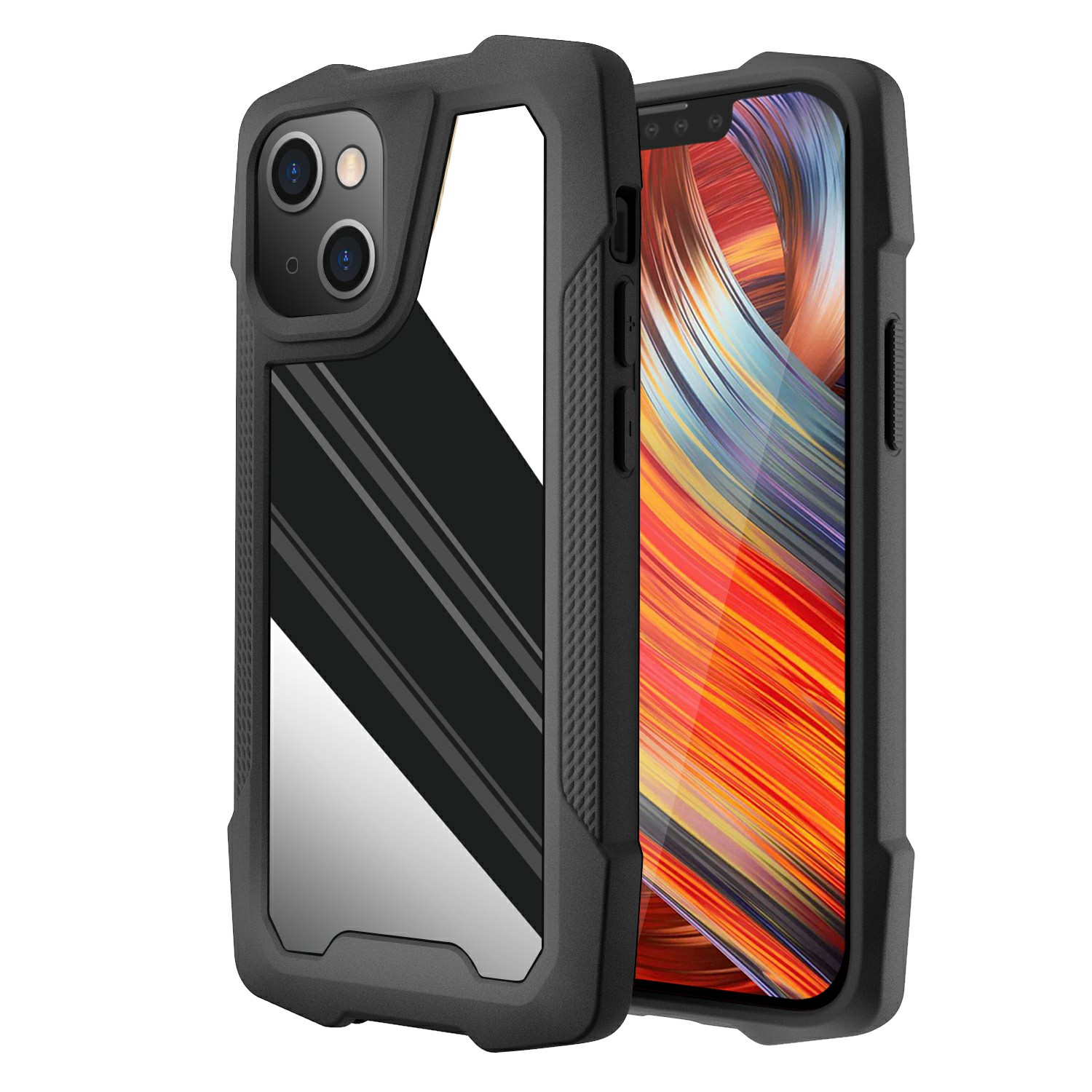 

Anti-drop Metal Back Panel + TPU Hybrid Mobile Phone Cover for iPhone 13 mini 5.4 inch - Glossy/Black, iPhone 13 mini