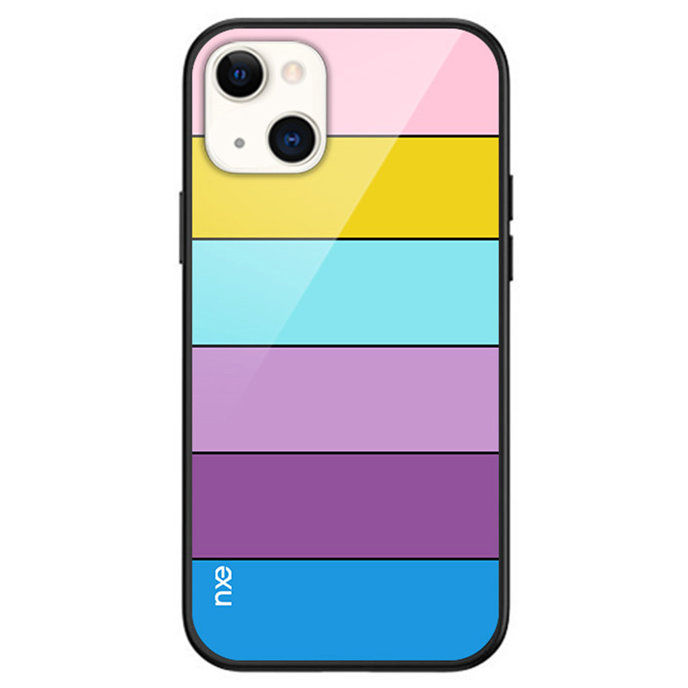 

Rainbow Rainbow Pattern 9H Закаленное Стекло Назад + ТПУ Рамка Царапин Для Царапин Чехол Для IPhone 13 6.1 Дюймов - Синий, iPhone 13