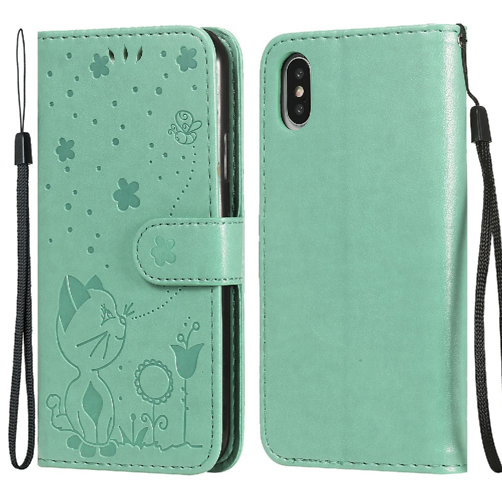 

Для Iphone X/XS KT Implinting Flower Series-4. Отпечатанные Кошачьи и Пчелиные Паттерны - Зеленый, iPhone X