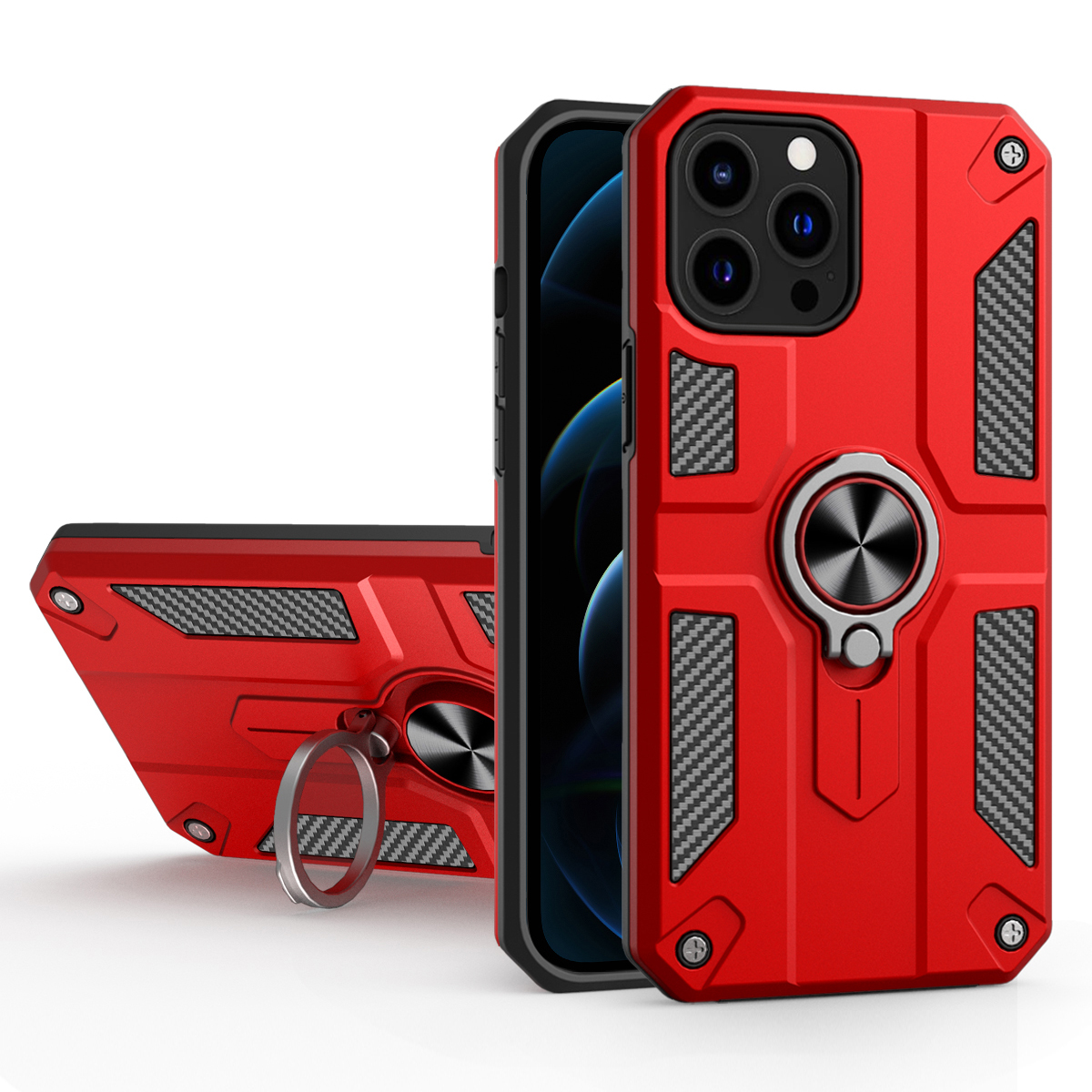 

Металлическое Кольцо Кик-стенд Soft TPU + Жесткий пк Стильный Шок-защитный Телефон Для Iphone 13 Pro Max 6,7 Дюйма - Красный, iPhone 13 Pro Max