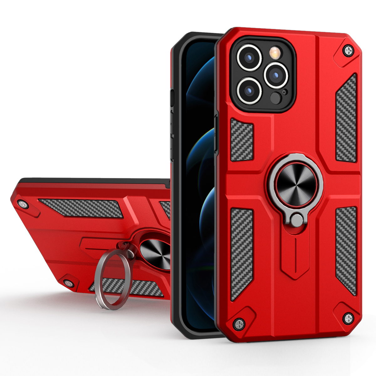 

Military Grade Soft Flexible TPU + Hard PC Anti-Slip Protective Phone Case with Magnetic Kickstand Holder for iPhone 12 Pro Max 6.7 inch - Red, iPhone 12 Pro Max