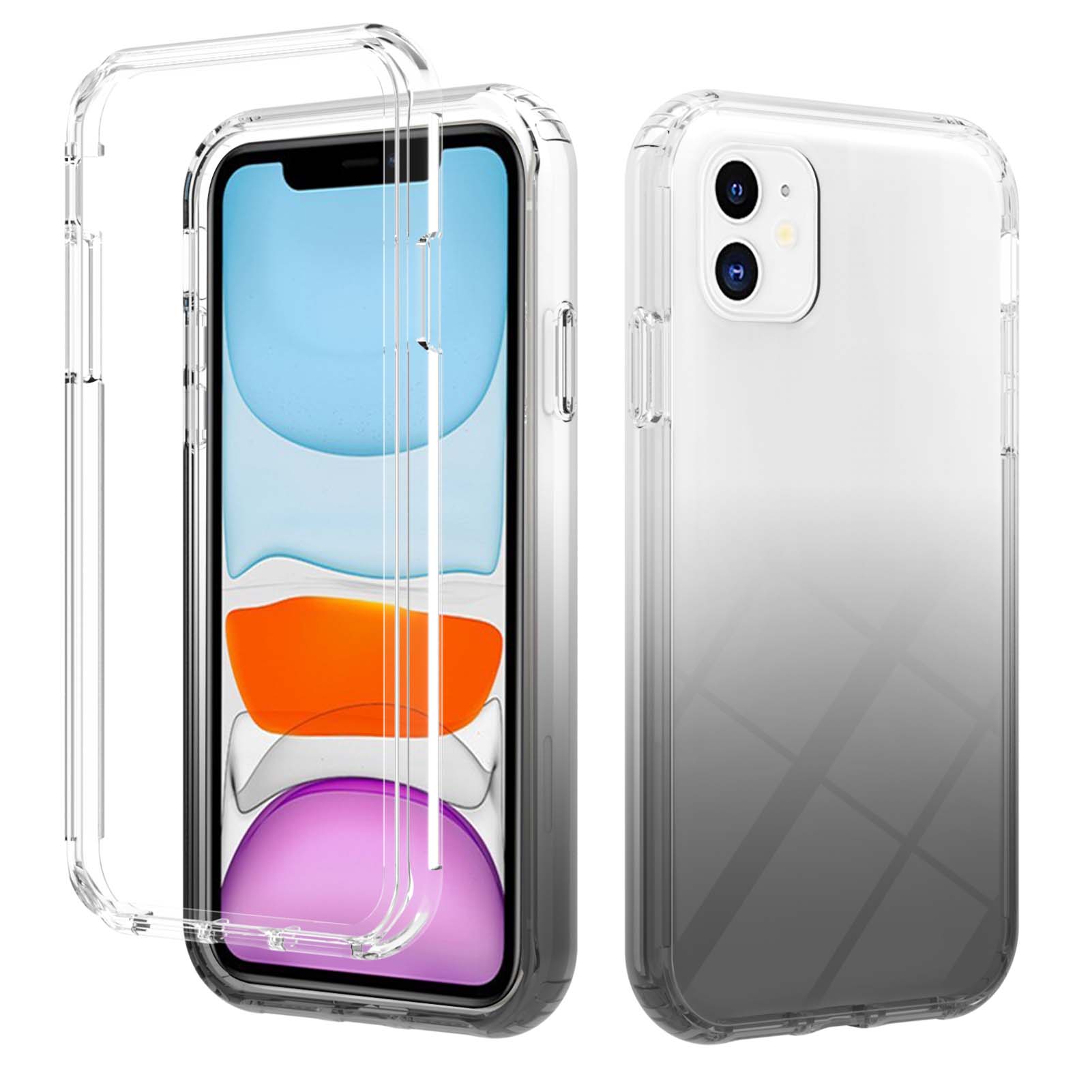 

Gradient Color 2-in-1 Hard PC Bumper Frame + Soft TPU Back Cover for iPhone 11 6.1 inch - Gradient Black, iPhone 11 6.1 inch