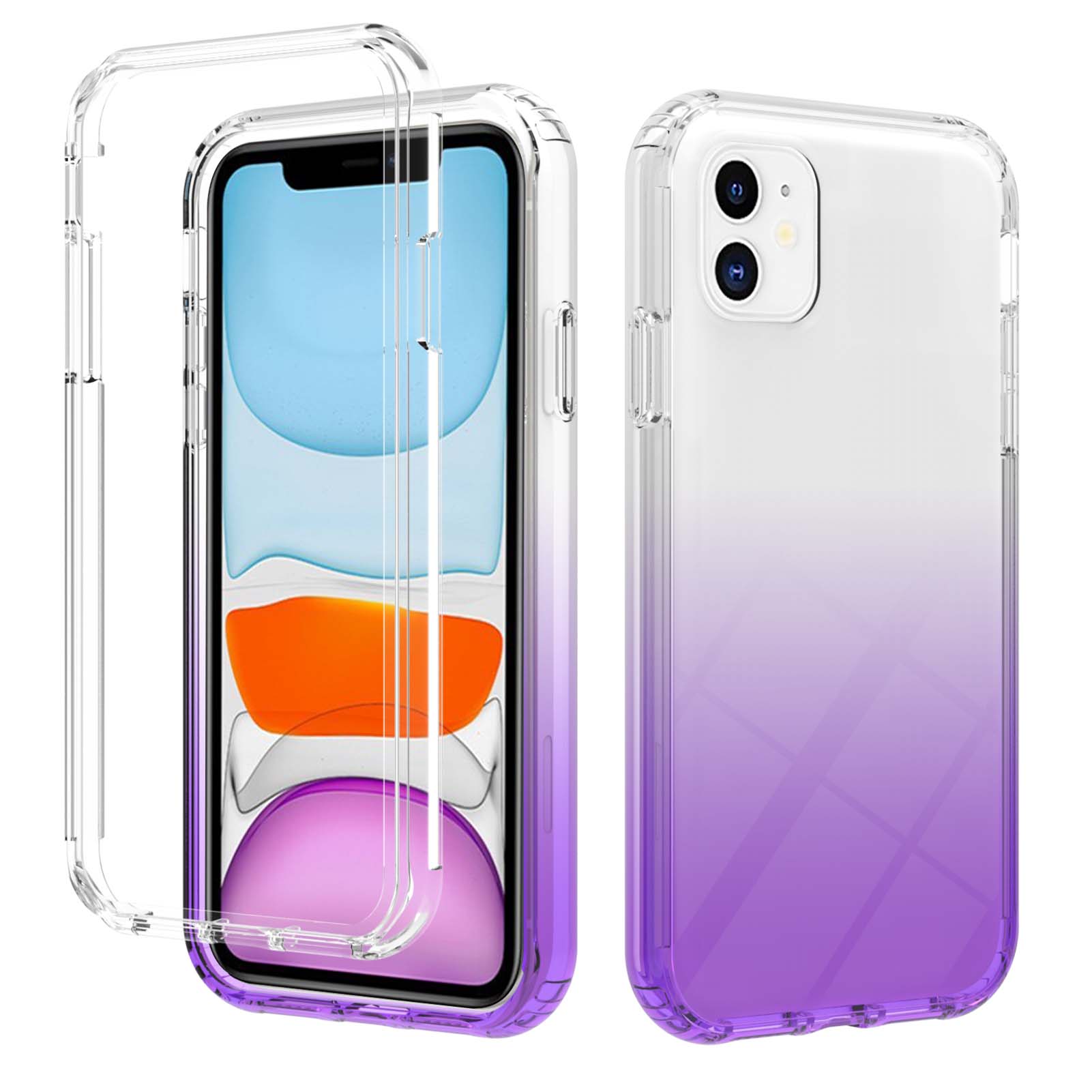 

Gradient Color 2-in-1 Hard PC Bumper Frame + Soft TPU Back Cover for iPhone 11 6.1 inch - Gradient Purple, iPhone 11 6.1 inch