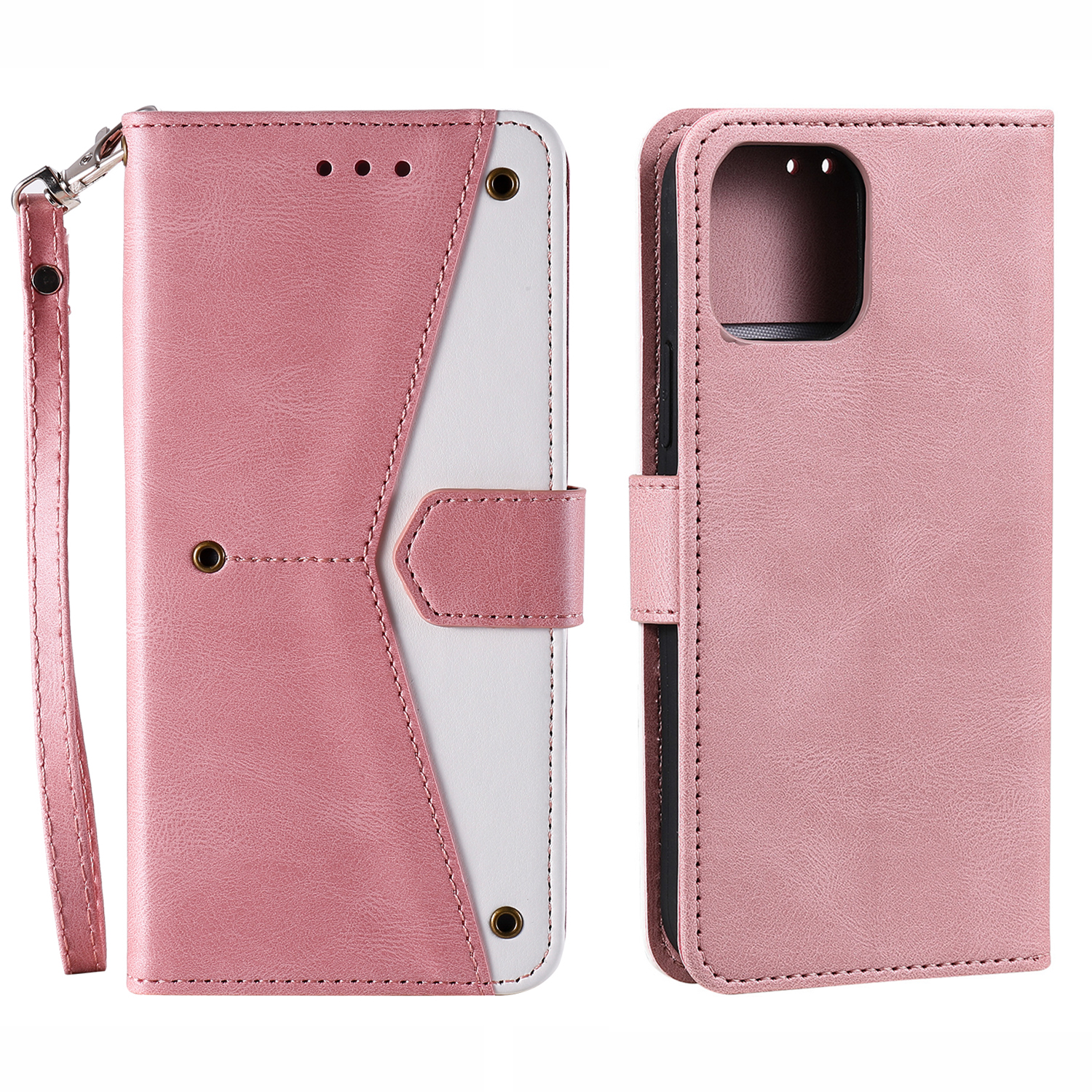 

PU Leather Wallet Phone Case Rivet Decor Cover Stand Case Cover for iPhone 13 Pro Max 6.7 inch - Pink, iPhone 13 Pro Max