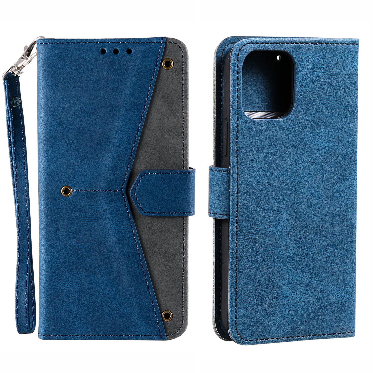 

PU Leather Wallet Phone Case Rivet Decor Cover Stand Case Cover for iPhone 13 Pro Max 6.7 inch - Blue, iPhone 13 Pro Max