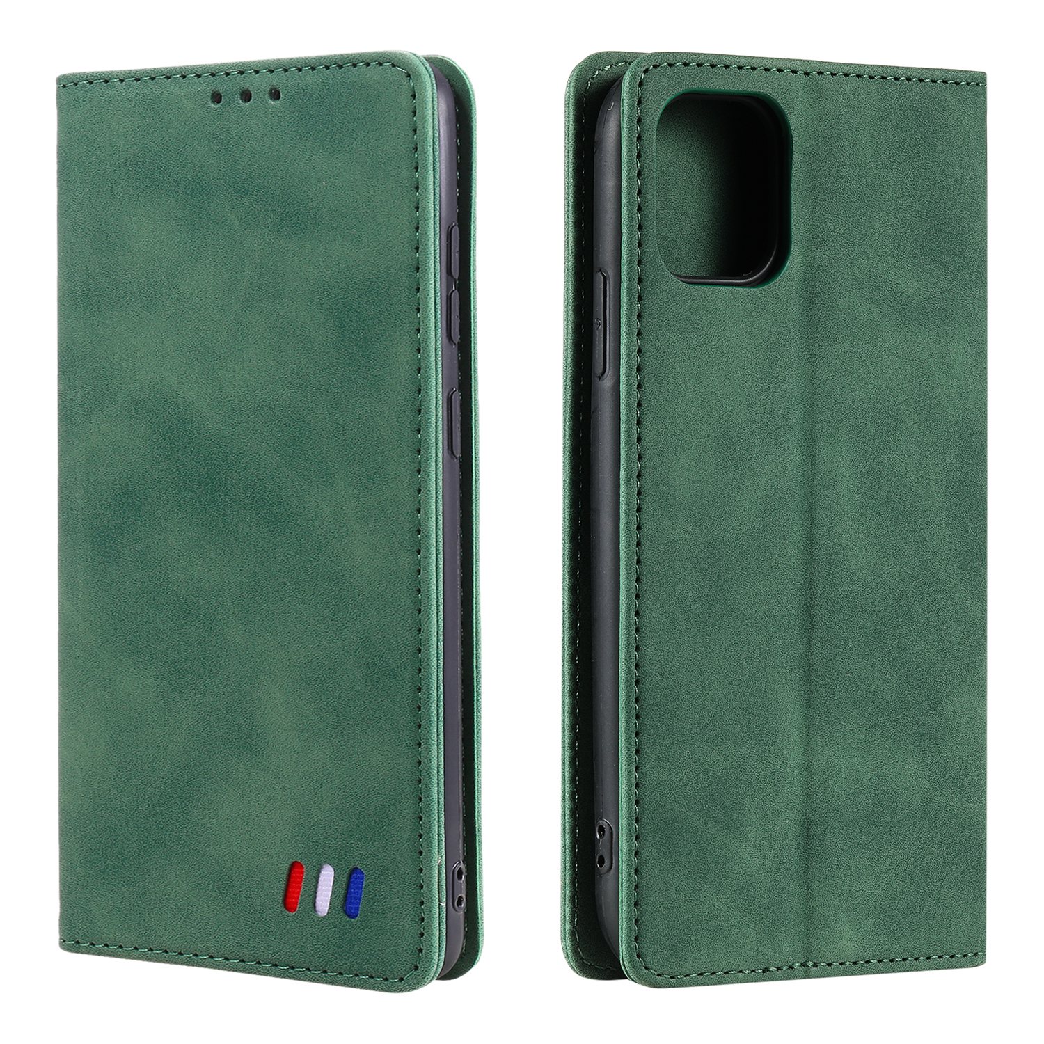 

001 Series Auto-absorbed Skin-touch Feeling Leather Well-protected Phone Case with Wallet and Card Slots for iPhone 13 Pro Max 6.7 inch - Green, iPhone 13 Pro Max