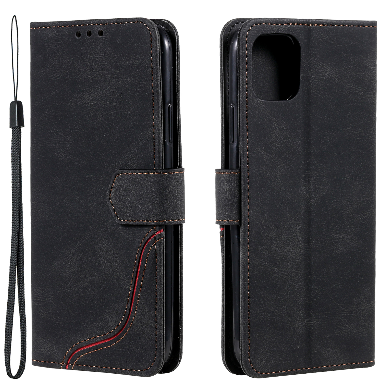 

Color Blocking Stylish Well-protected Leather Phone Shell with Wallet and Stand Design for iPhone 13 Pro Max 6.7 inch - Black, iPhone 13 Pro Max