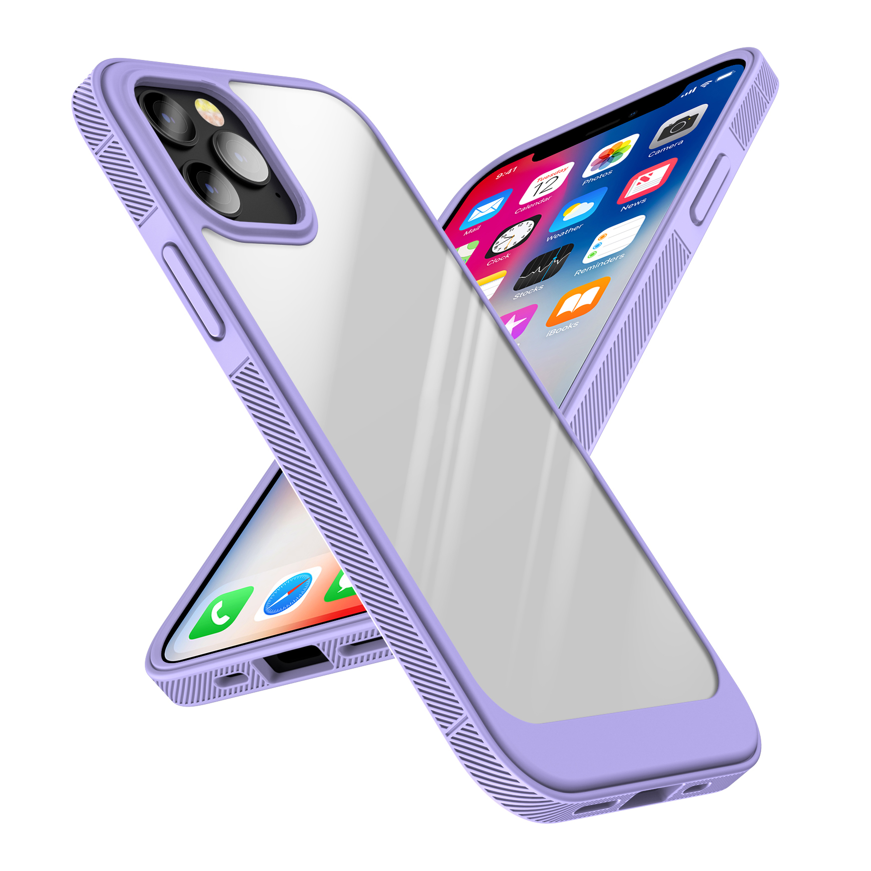 

Clear PC Back + Soft TPU Bumper Protective Slim Shockproof Case for iPhone 13 mini 5.4 inch - Purple, iPhone 13 mini
