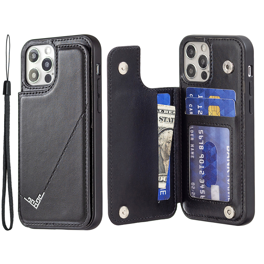 

Étui TPU TPU TPU en Cuir en Cuir PU Vintage Avec Emplacements de Carte et Béquille Pour Iphone 12/12 Pro - le Noir