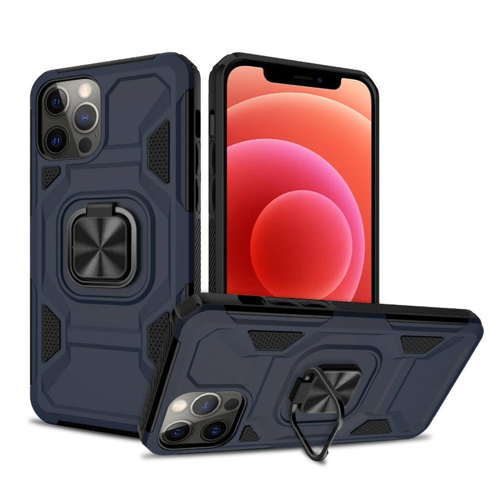 

Ring Holder Kickstand Design Heavy Duty TPU Bumper + Hard PC Shock-Absorbing Cover for iPhone 12 Pro Max 6.7 inch - Navy Blue2#/Black, iPhone 12 Pro Max