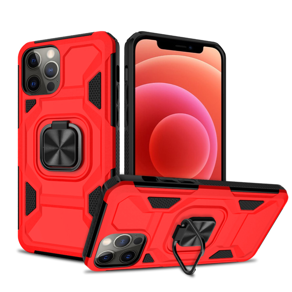 

Shock -resean Tough PC + TPU Protective Phone Cash с Кольцевой Подставкой Для Магнитного Монтирования Автомобиля Для Iphone 12 / 12 Pro 6,1 Дюйма - Красный/черный, iPhone 12