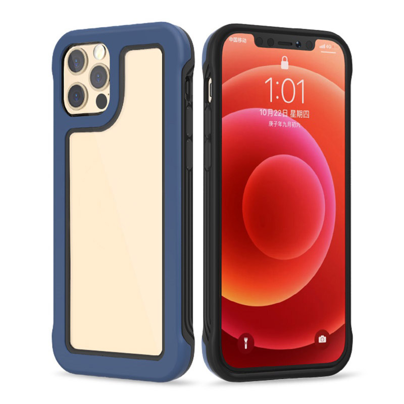 

2-in-1 Contrast Color Frame TPU + PC Clear Back Phone Case for iPhone 12 Pro Max 6.7 inch - Cobalt Blue/Black, iPhone 12 Pro Max