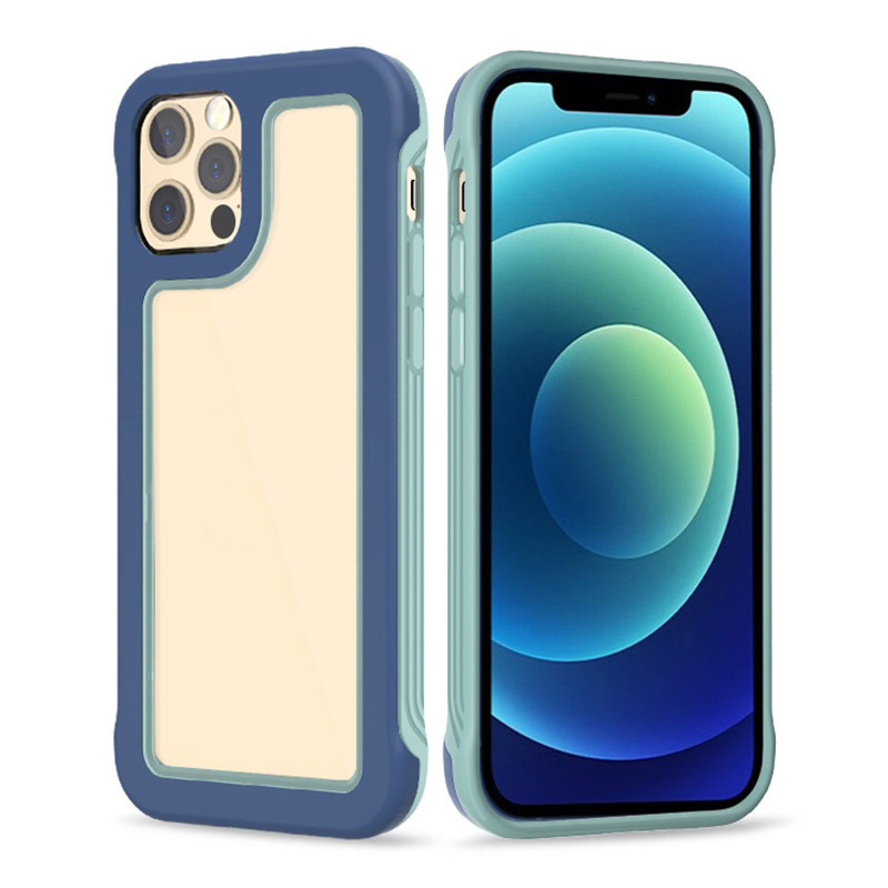 

2-in-1 Contrast Color Frame TPU + PC Clear Back Phone Case for iPhone 12 Pro Max 6.7 inch - Cobalt Blue/Finland Green, iPhone 12 Pro Max