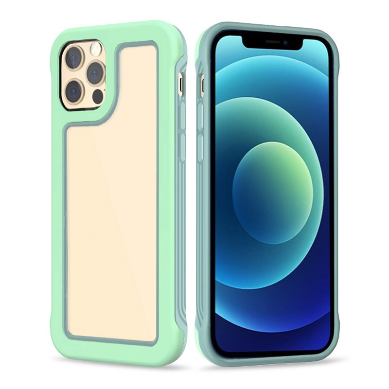 

2-в-1 Contrast Color Rame TPU + пк Clear Back Phone Case Для Iphone 12 Pro Max 6,7 Дюйма - Matcha Green/Finland Green, iPhone 12 Pro Max