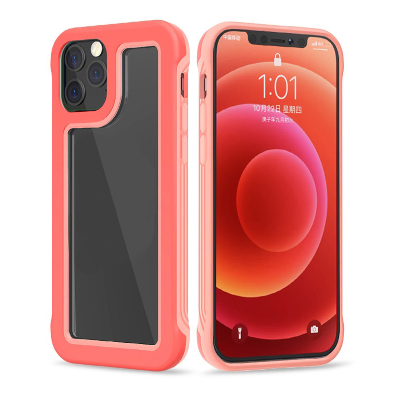 

Shock-Proof Drop-Proof Contrast Color Frame TPU + PC Clear Back Phone Case for iPhone 12 6.1 inch/12 Pro 6.1 inch - Fluorescent Pink/Peach Pink, iPhone 12